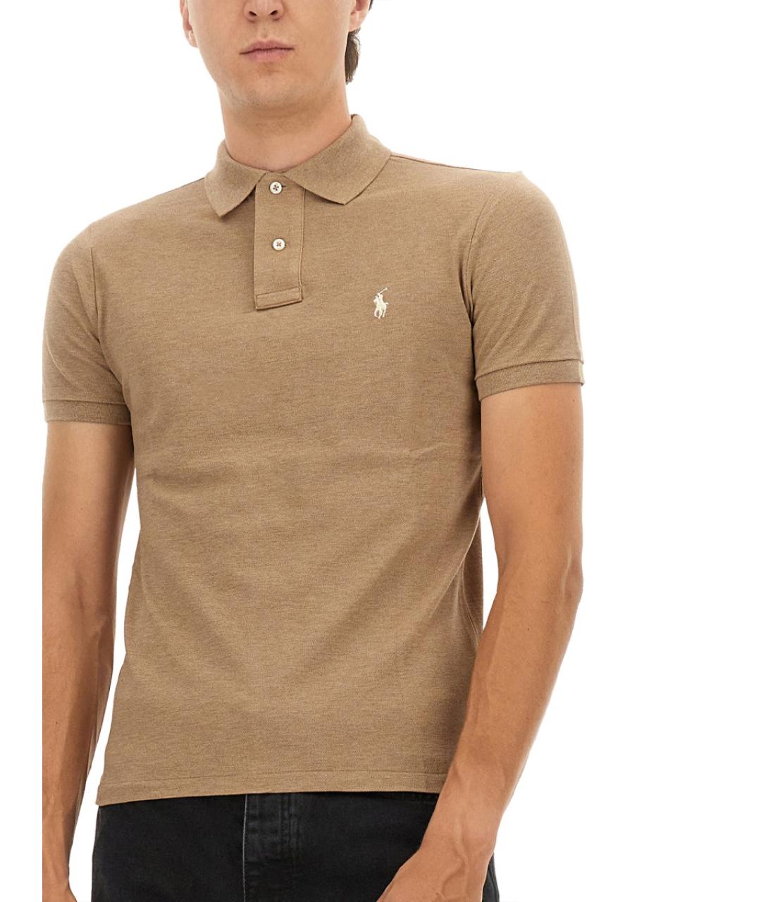 POLO RALPH LAUREN Бежевое хлопковое поло с коротким рукавом, фото 5