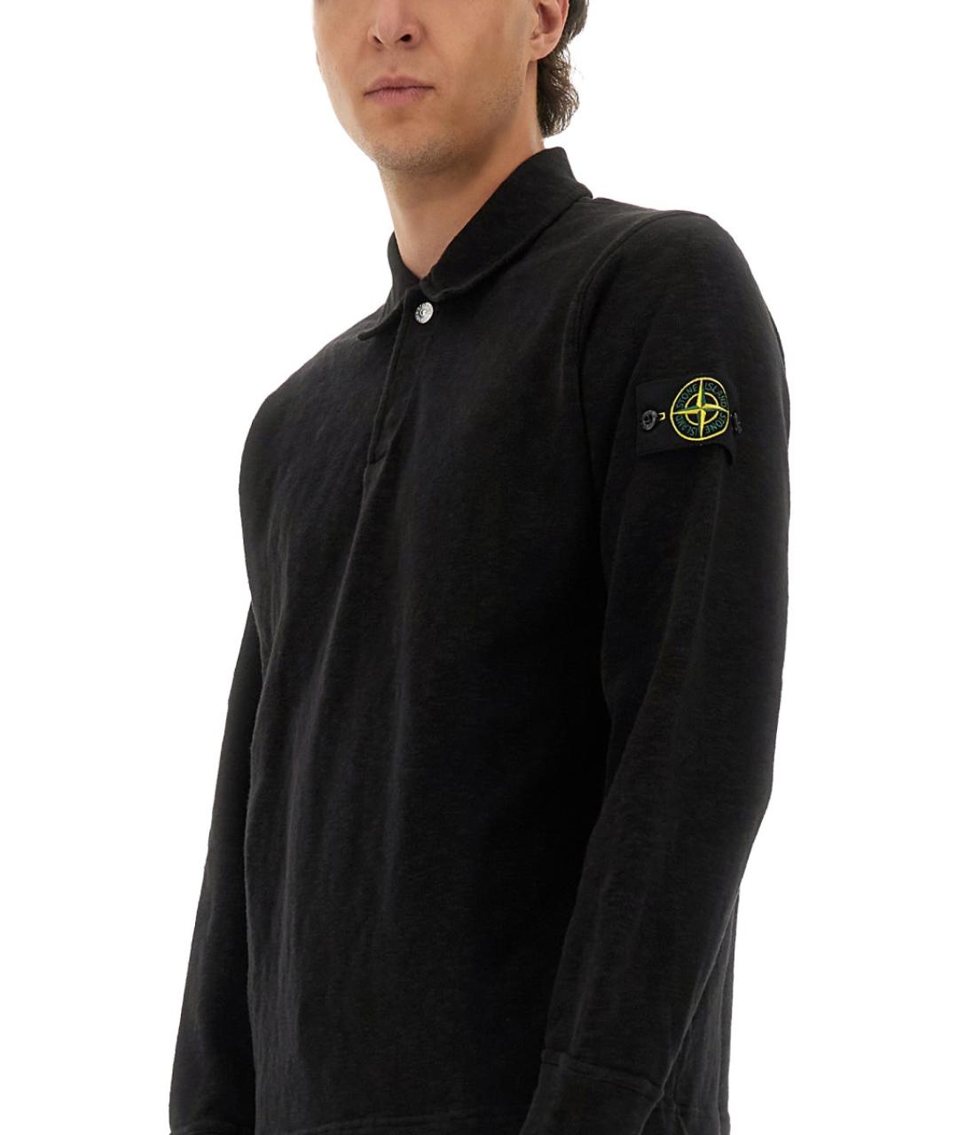 STONE ISLAND Черное хлопковое поло с длинным рукавом, фото 5