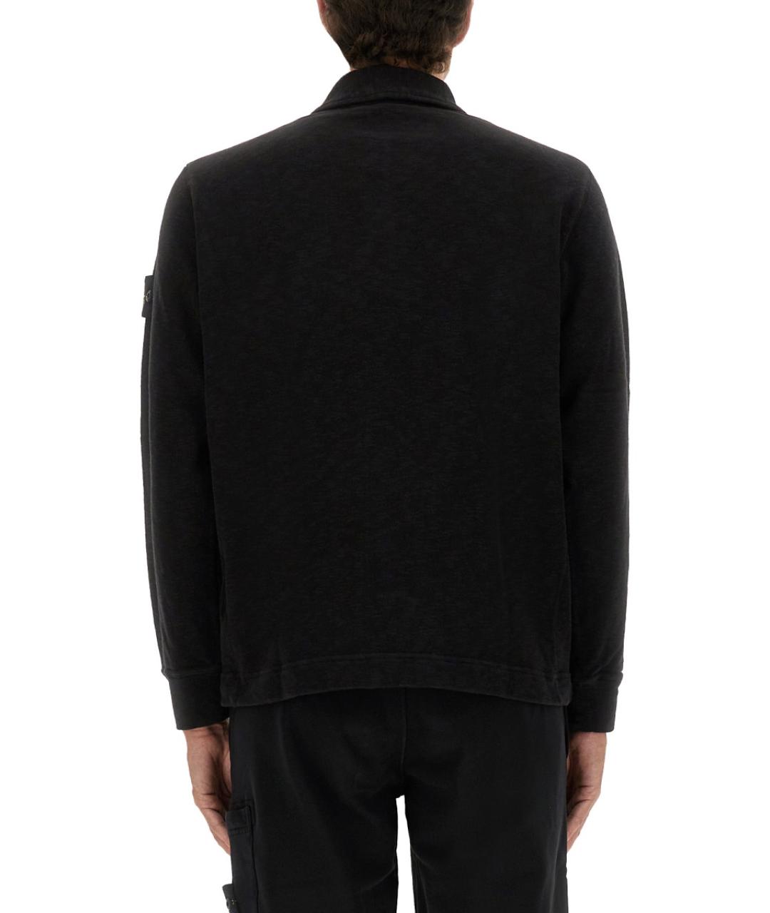 STONE ISLAND Черное хлопковое поло с длинным рукавом, фото 4