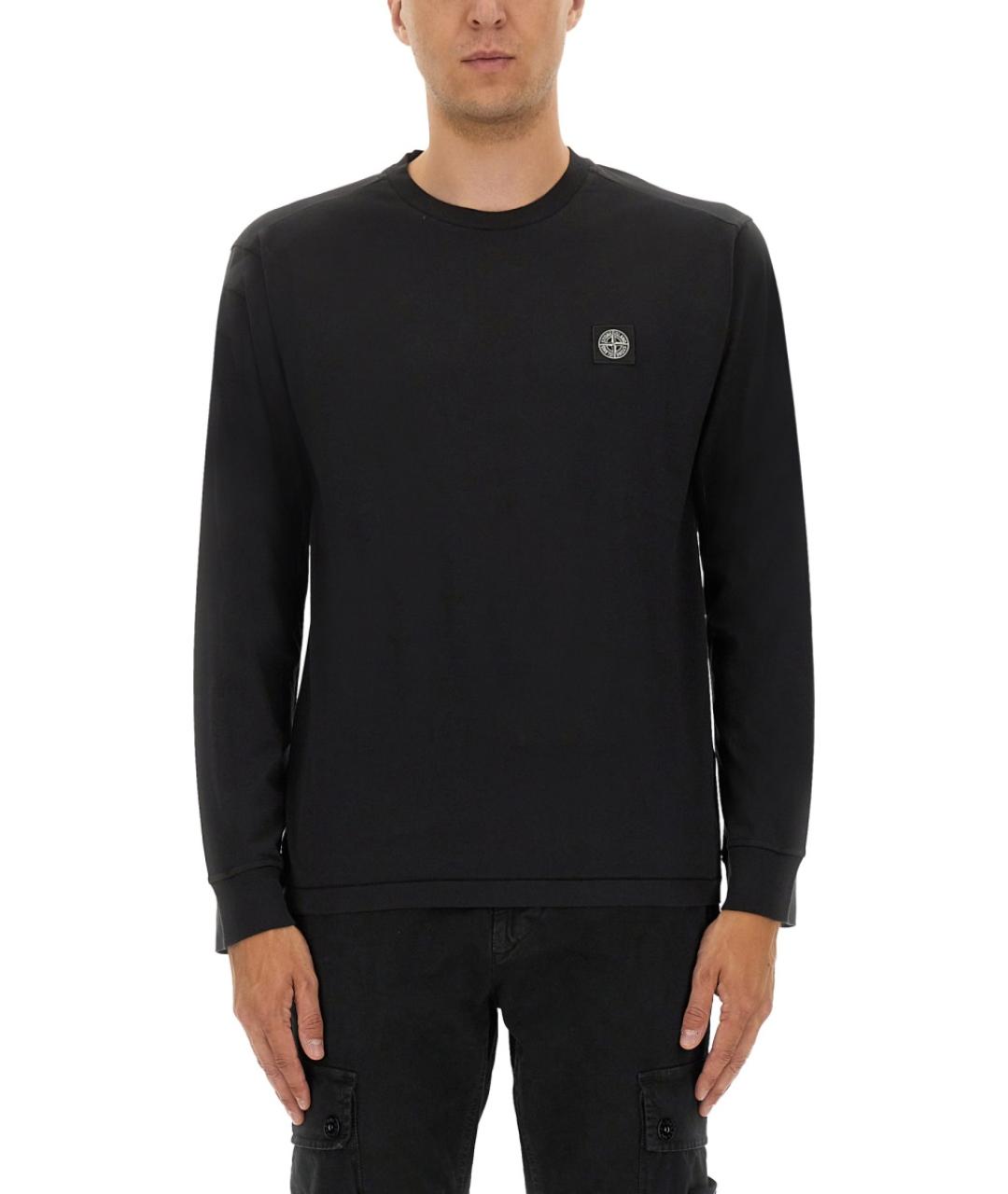 STONE ISLAND Черная хлопковая футболка, фото 2