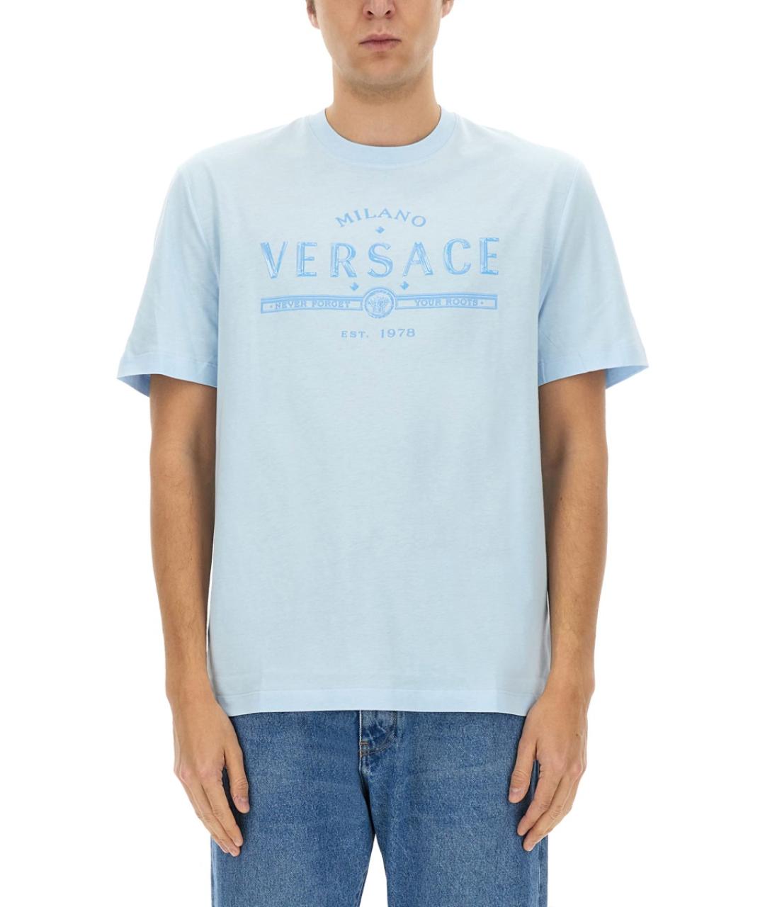 VERSACE Голубая хлопковая футболка, фото 2