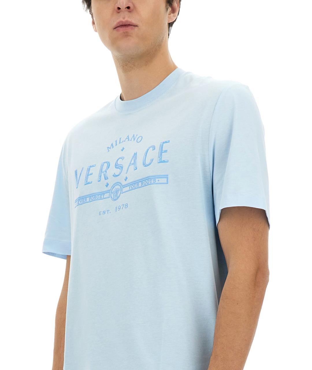 VERSACE Голубая хлопковая футболка, фото 5