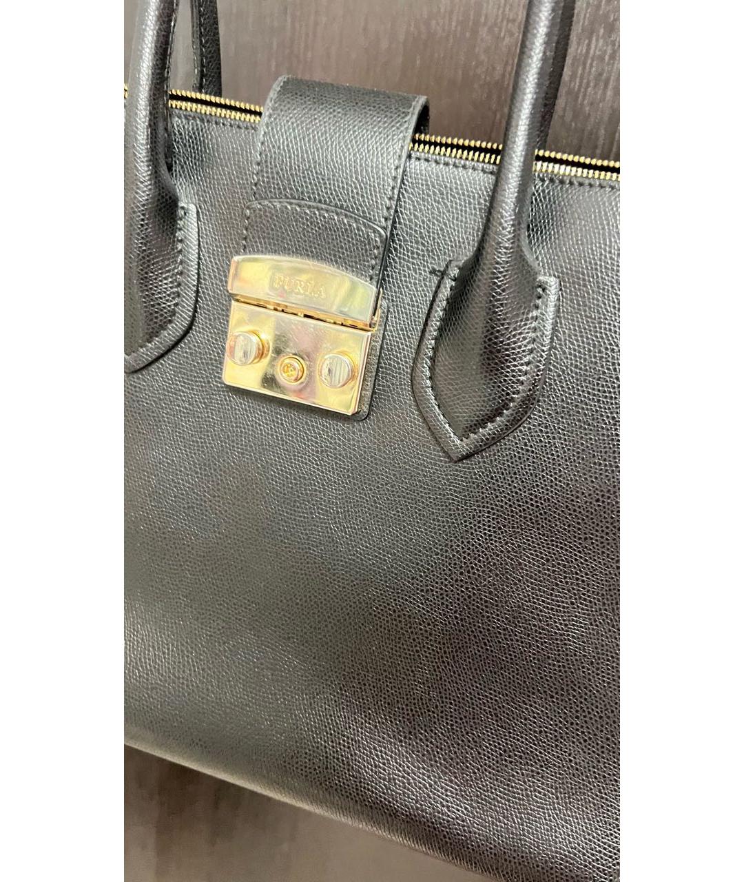 FURLA Черная кожаная сумка с короткими ручками, фото 5