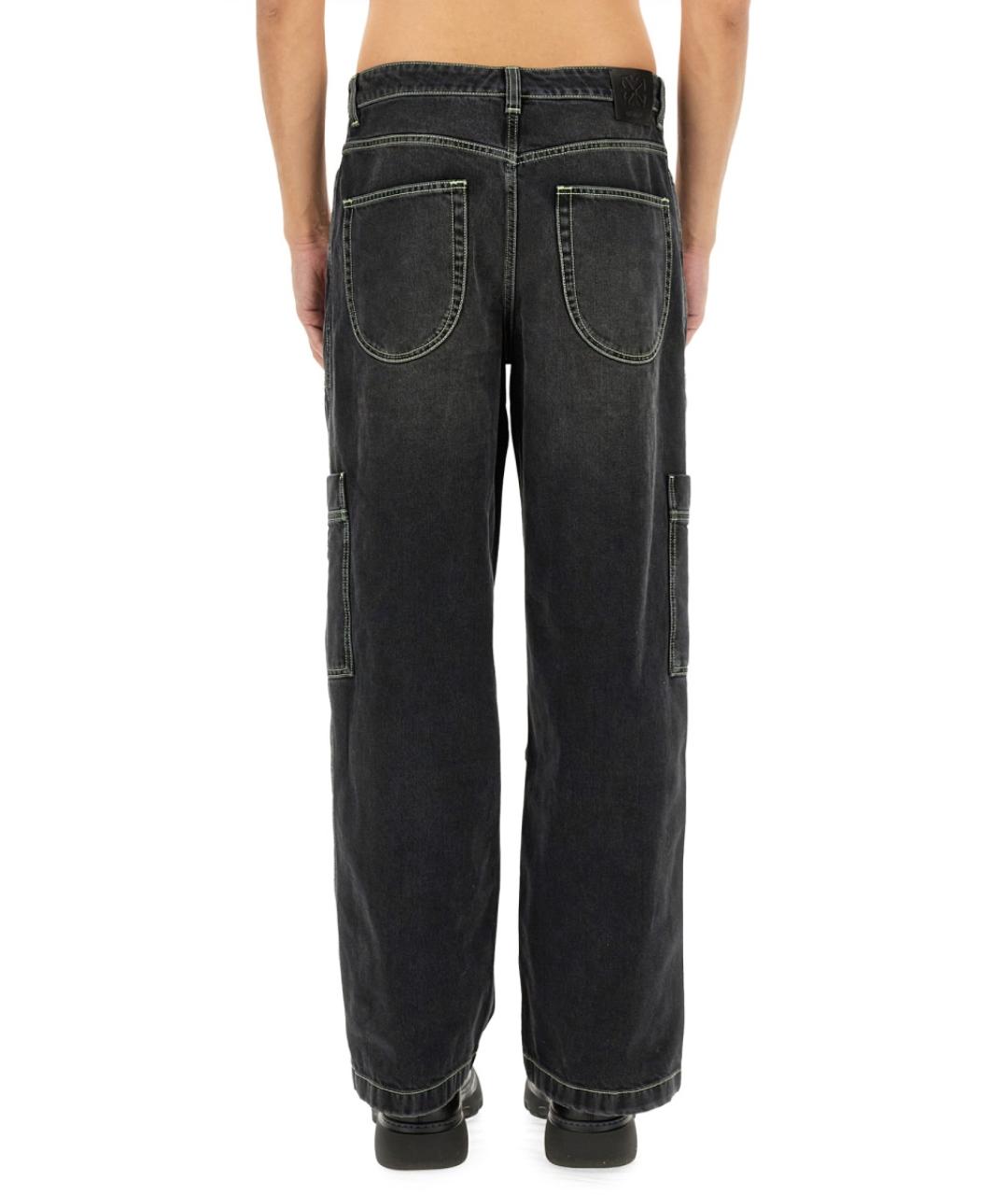 OFF-WHITE Черные хлопковые прямые джинсы, фото 4