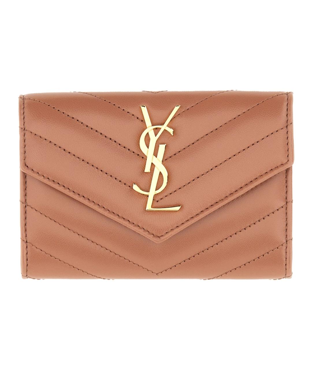 SAINT LAURENT Бежевый кожаный кошелек, фото 1