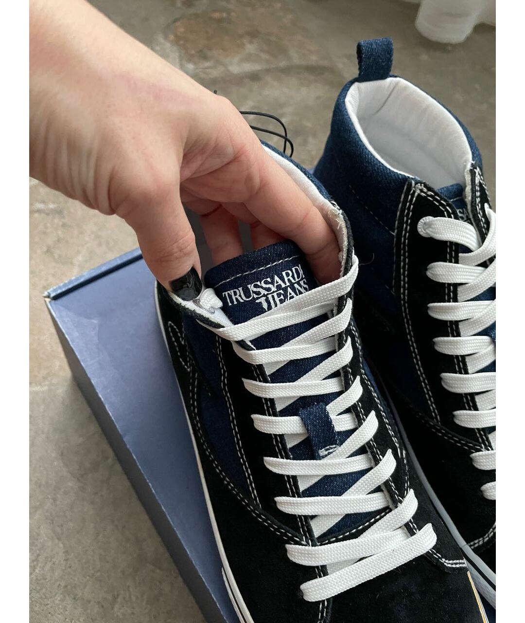 TRUSSARDI Темно-синие замшевые высокие кроссовки / кеды, фото 4