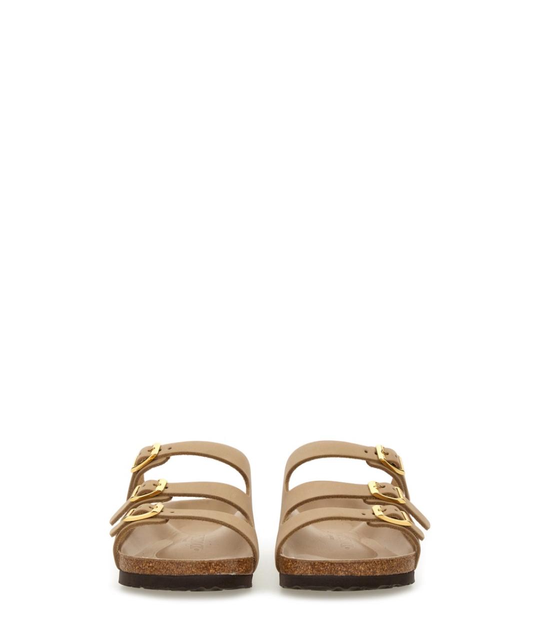 BIRKENSTOCK Бежевые кожаные шлепанцы, фото 4