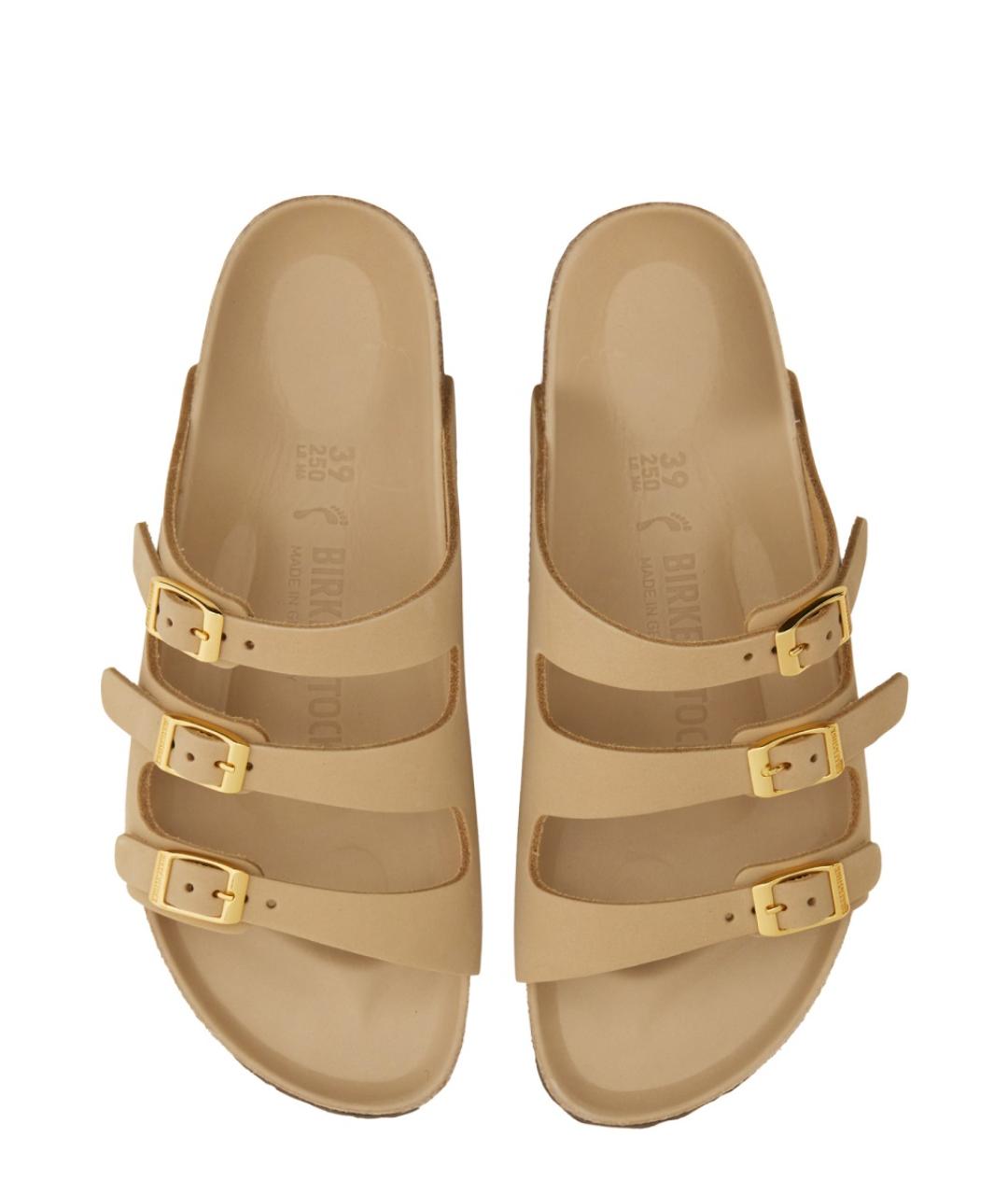 BIRKENSTOCK Бежевые кожаные шлепанцы, фото 6