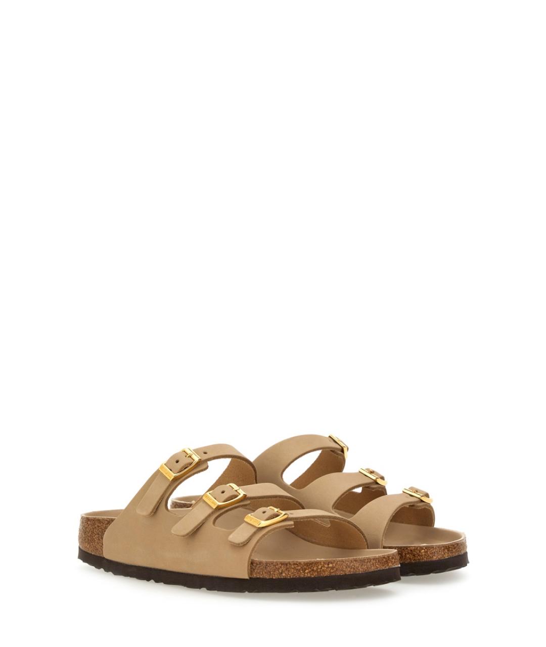 BIRKENSTOCK Бежевые кожаные шлепанцы, фото 2