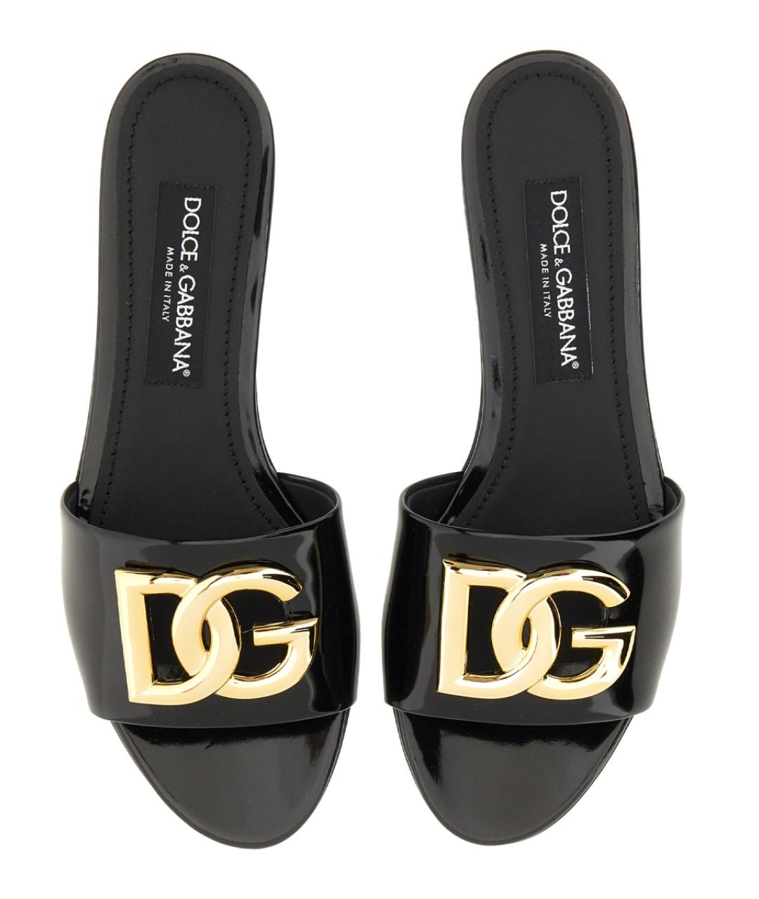 DOLCE&GABBANA Черные кожаные шлепанцы, фото 6