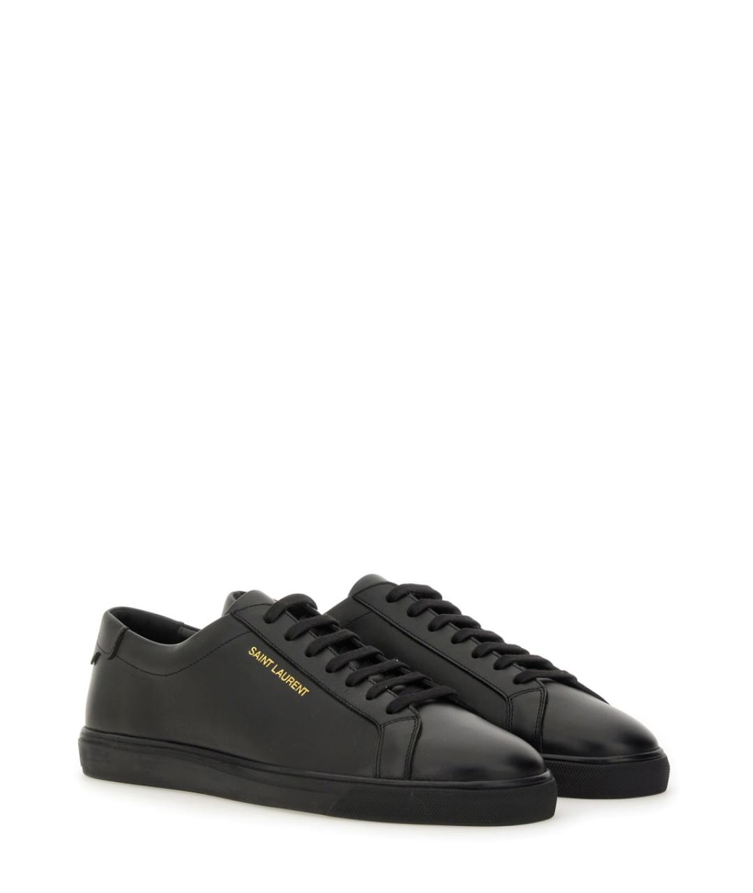 SAINT LAURENT Черные кожаные низкие кроссовки / кеды, фото 2