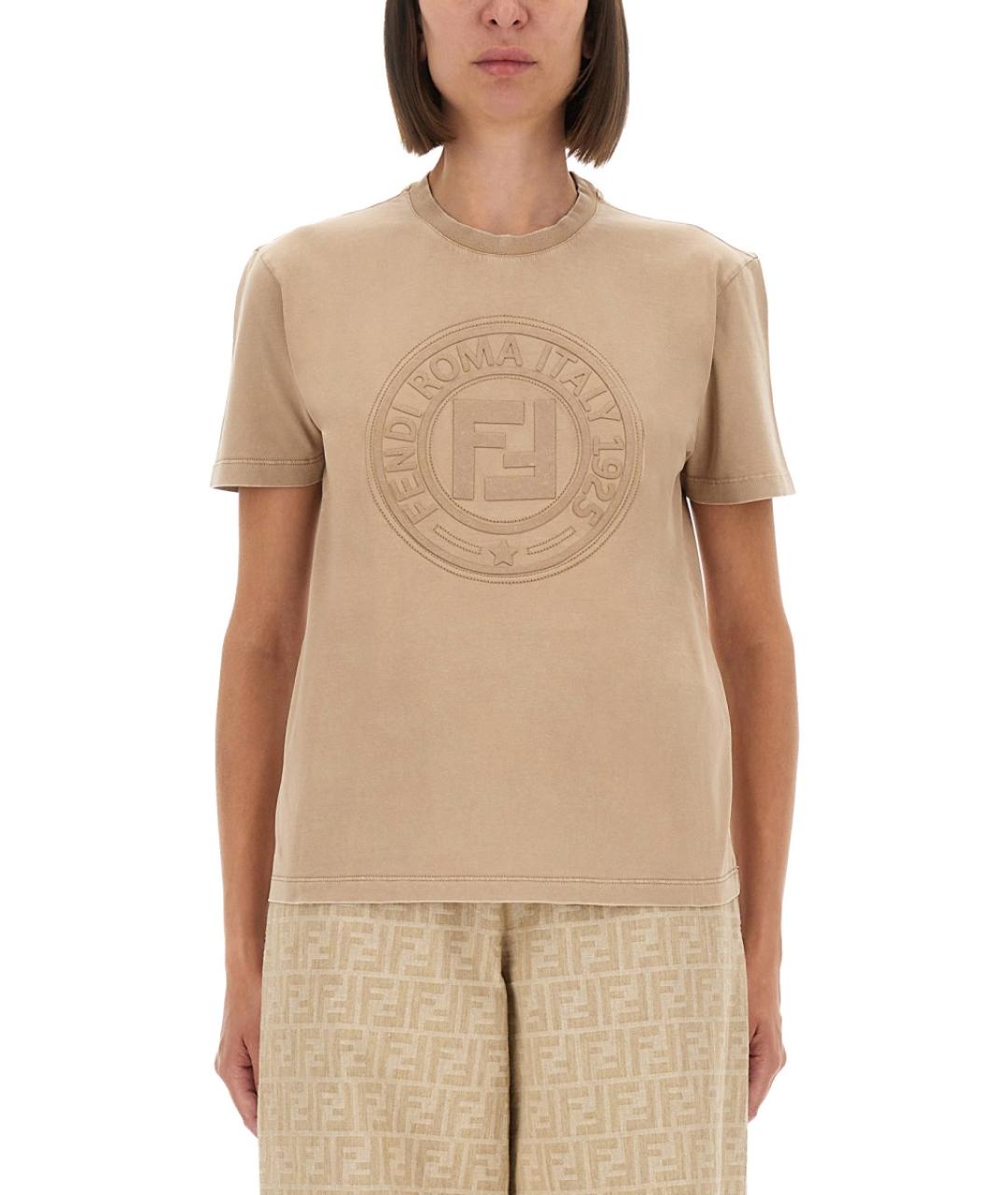 FENDI Бежевая хлопковая футболка, фото 2