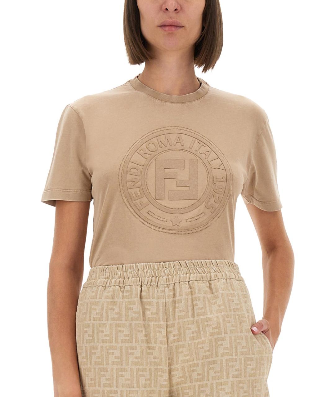 FENDI Бежевая хлопковая футболка, фото 5