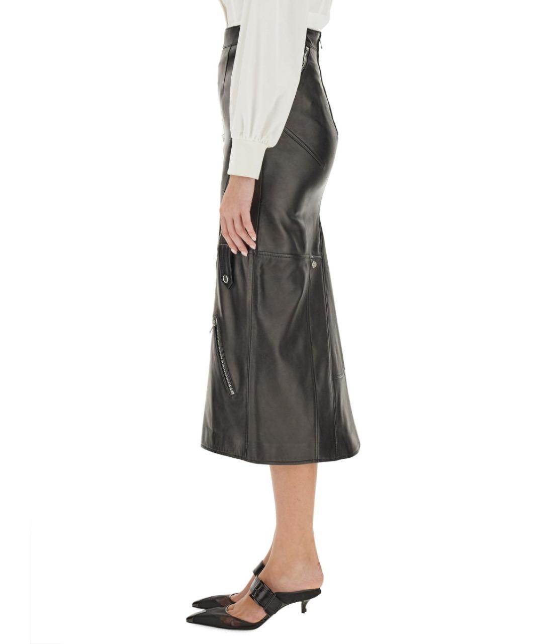 ALEXANDER MCQUEEN Черная кожаная юбка миди, фото 5