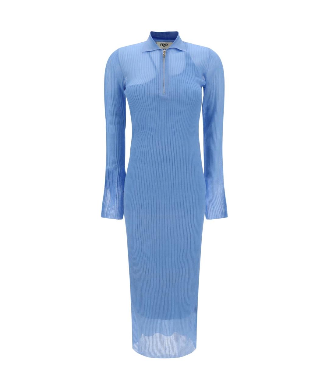 FENDI Голубое шелковое повседневное платье, фото 1