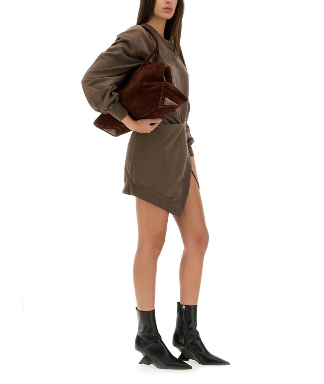 THE ATTICO Коричневое хлопковое повседневное платье, фото 2