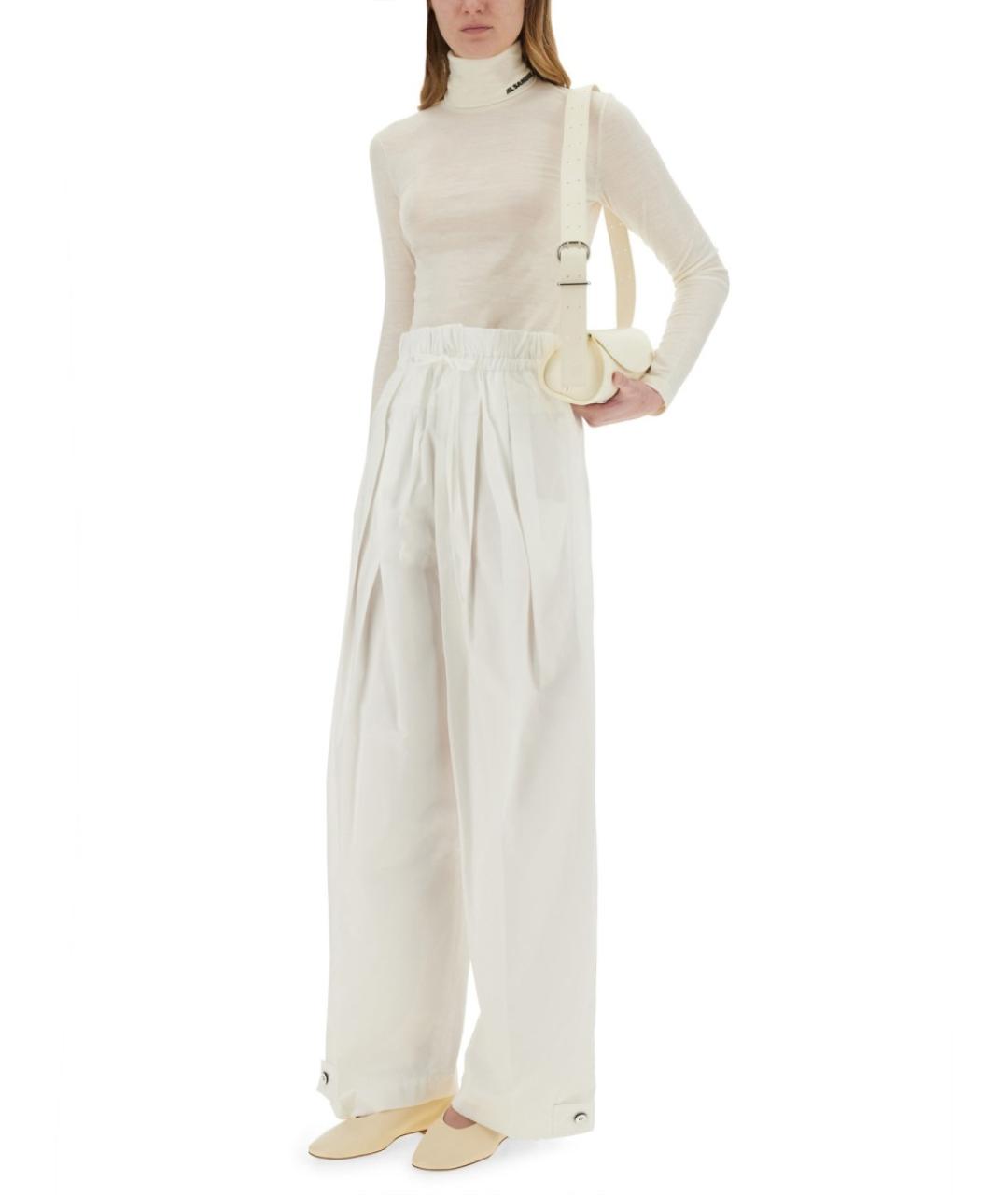 JIL SANDER Белые хлопковые прямые брюки, фото 3