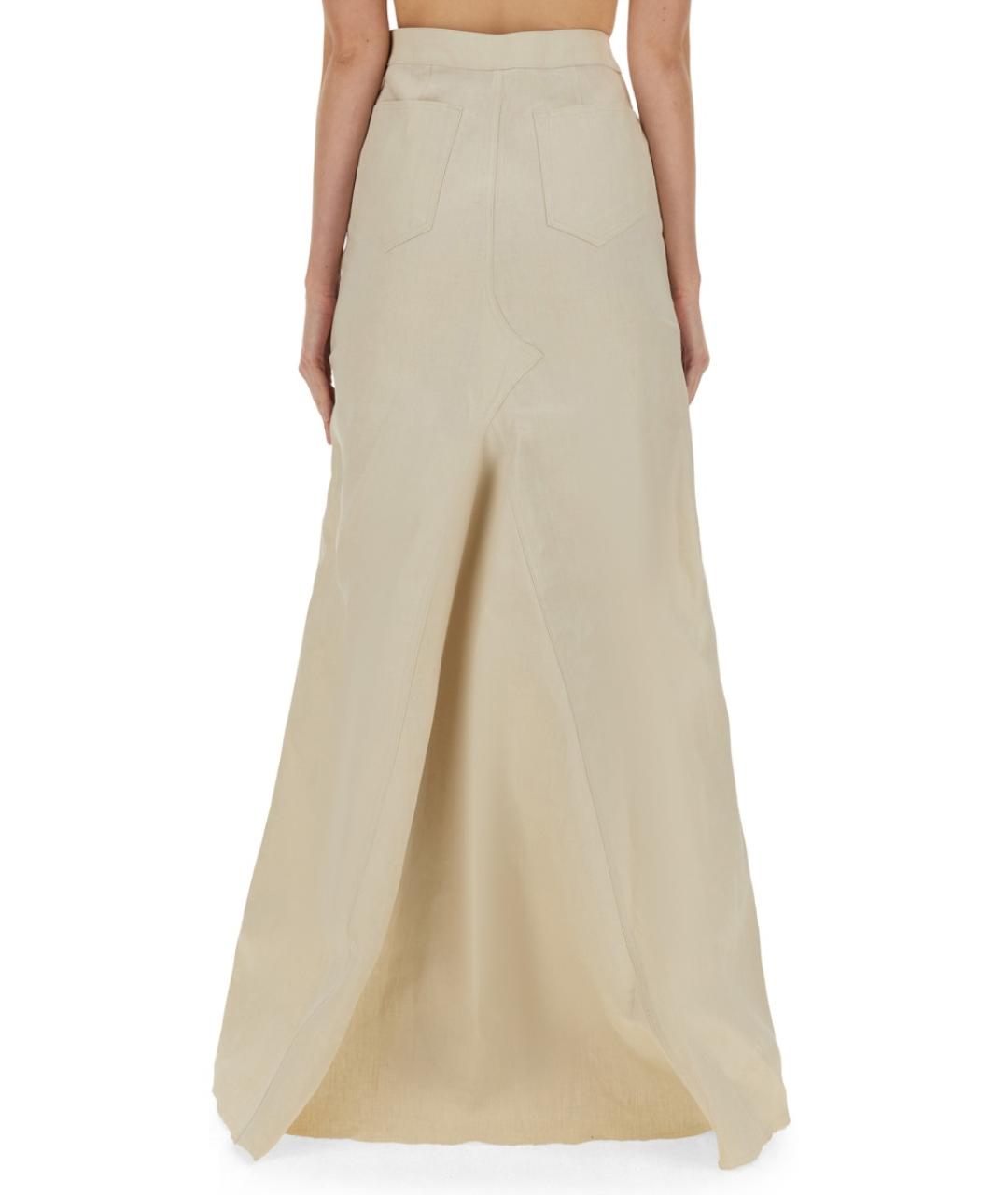 RICK OWENS Бежевая льняная юбка макси, фото 3