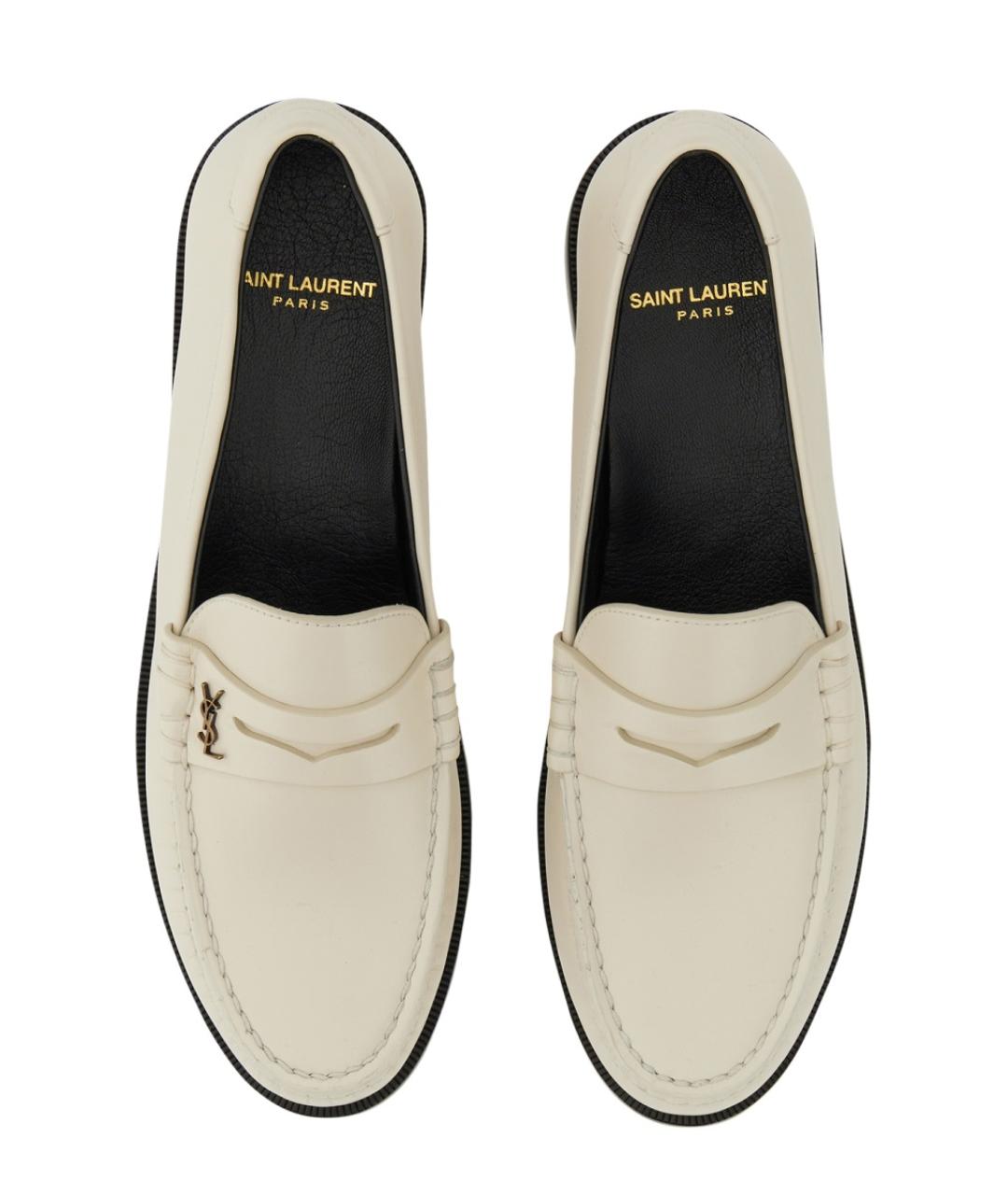 SAINT LAURENT Бежевые кожаные лоферы, фото 3