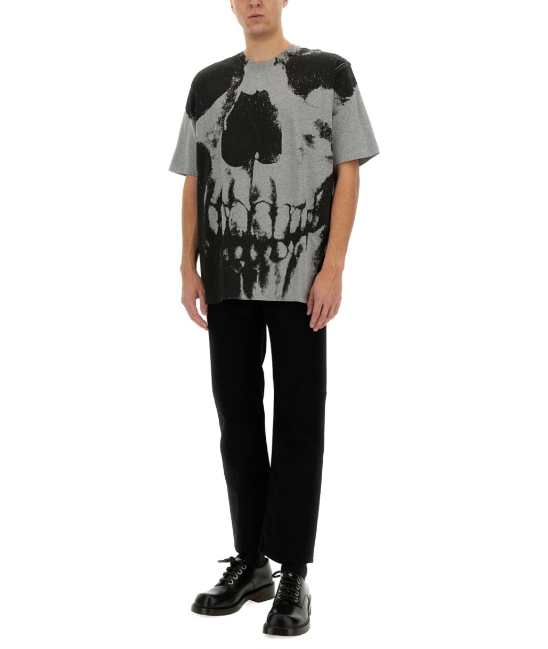 ALEXANDER MCQUEEN Серая хлопковая футболка, фото 3