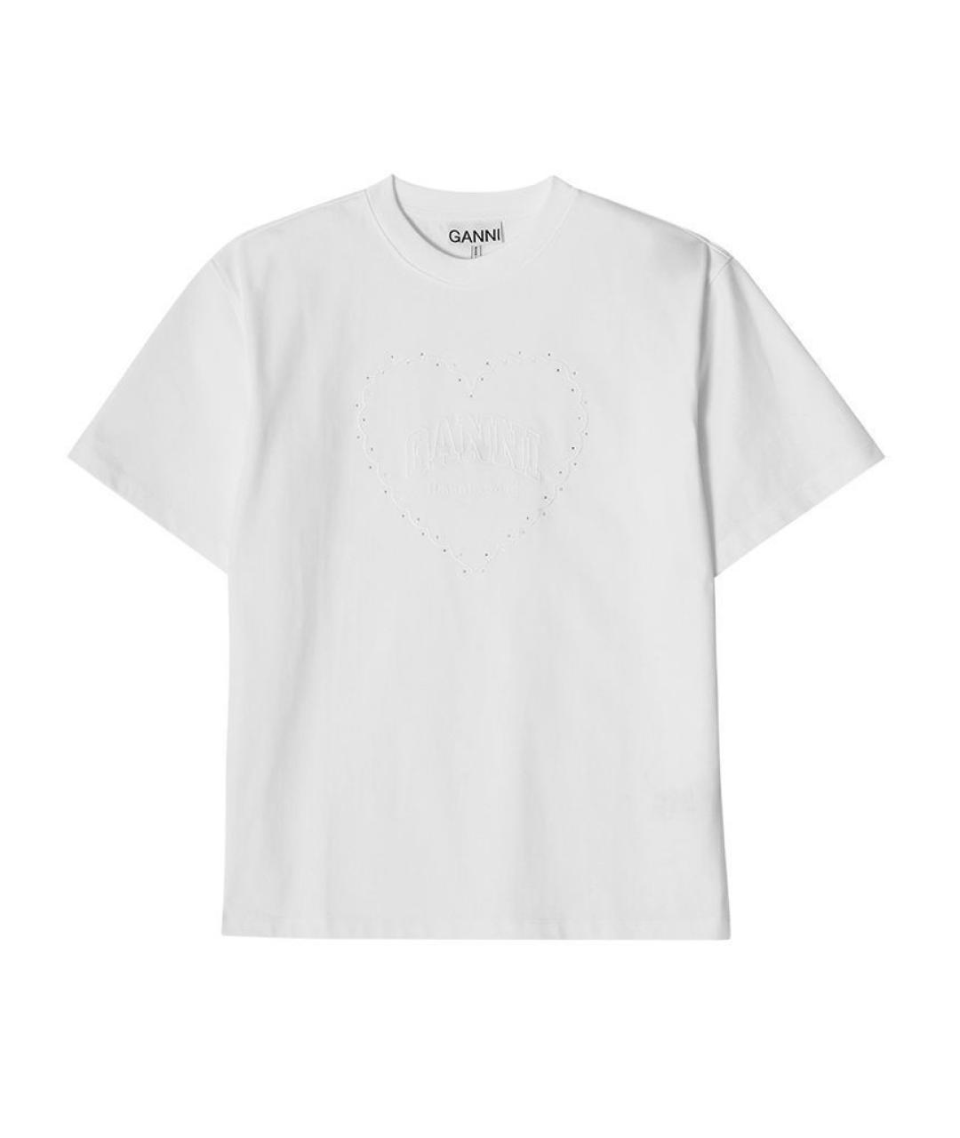 GANNI Белая хлопковая футболка, фото 1