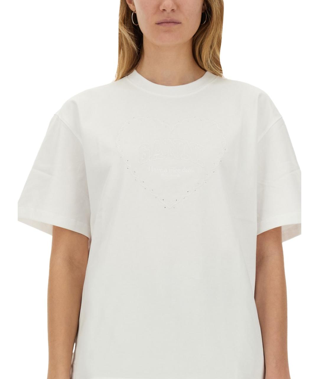 GANNI Белая хлопковая футболка, фото 5