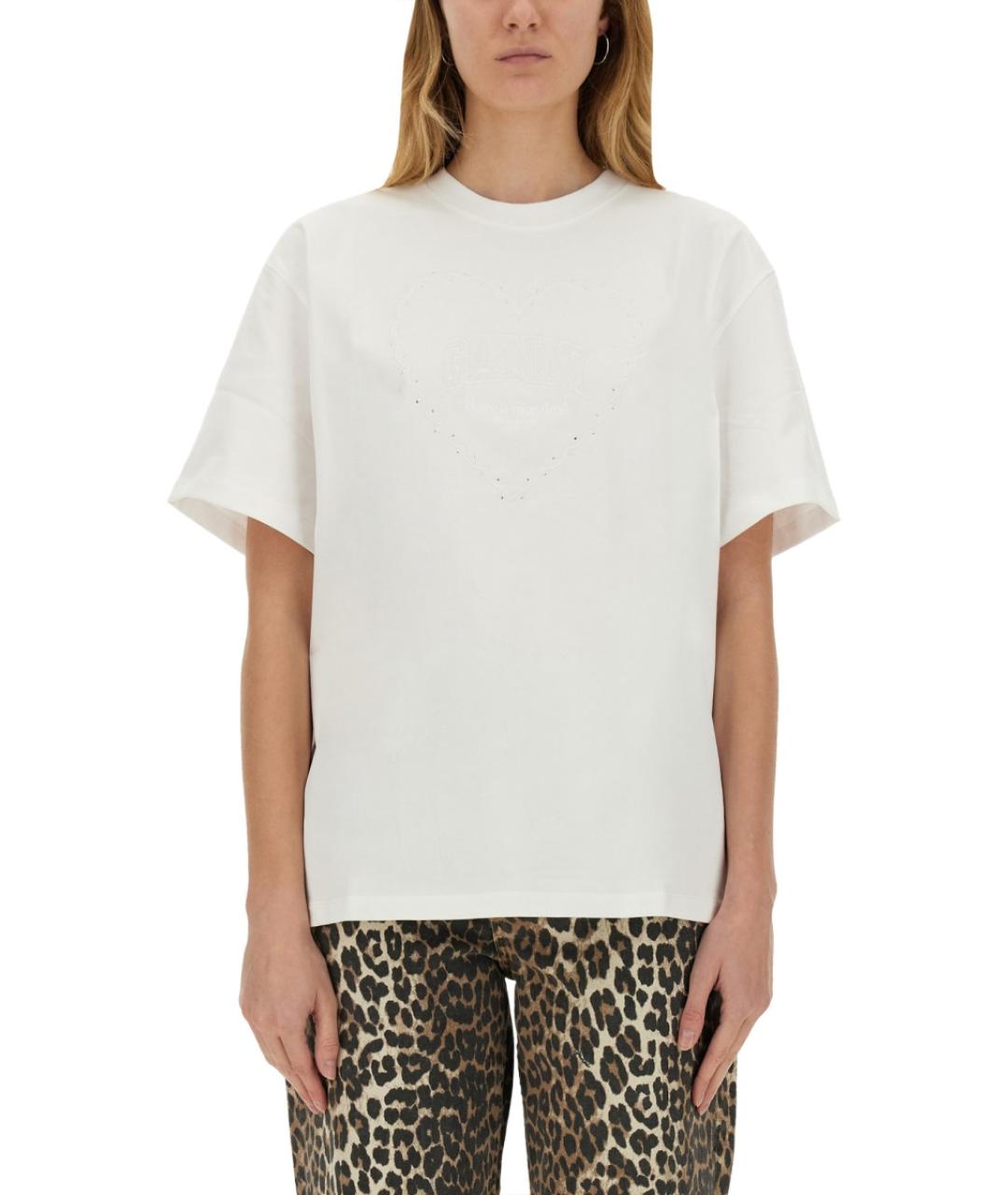 GANNI Белая хлопковая футболка, фото 2