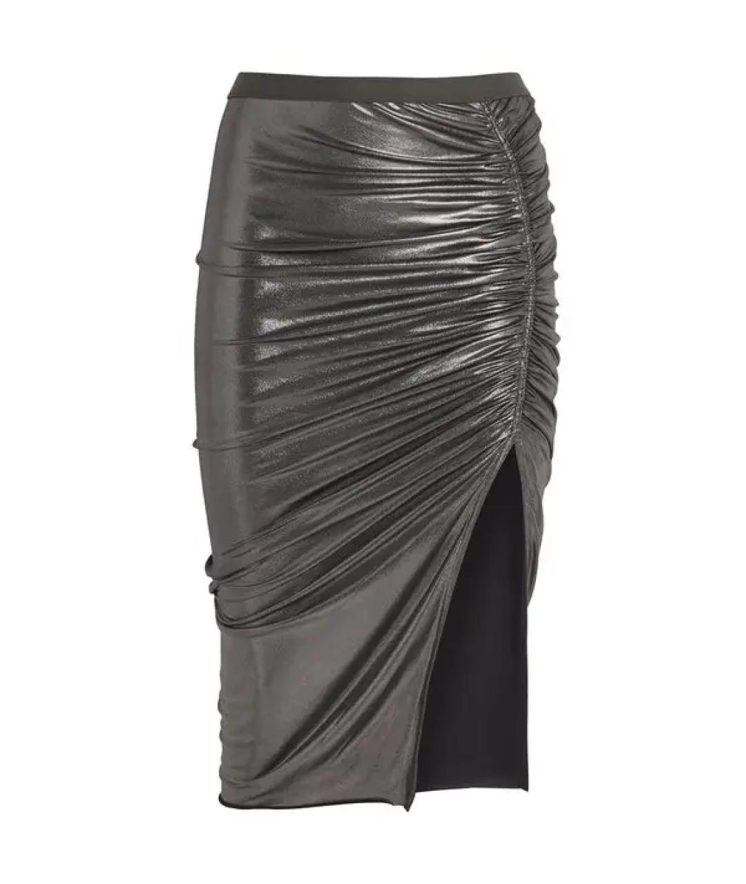 RICK OWENS Серая вискозная юбка миди, фото 1