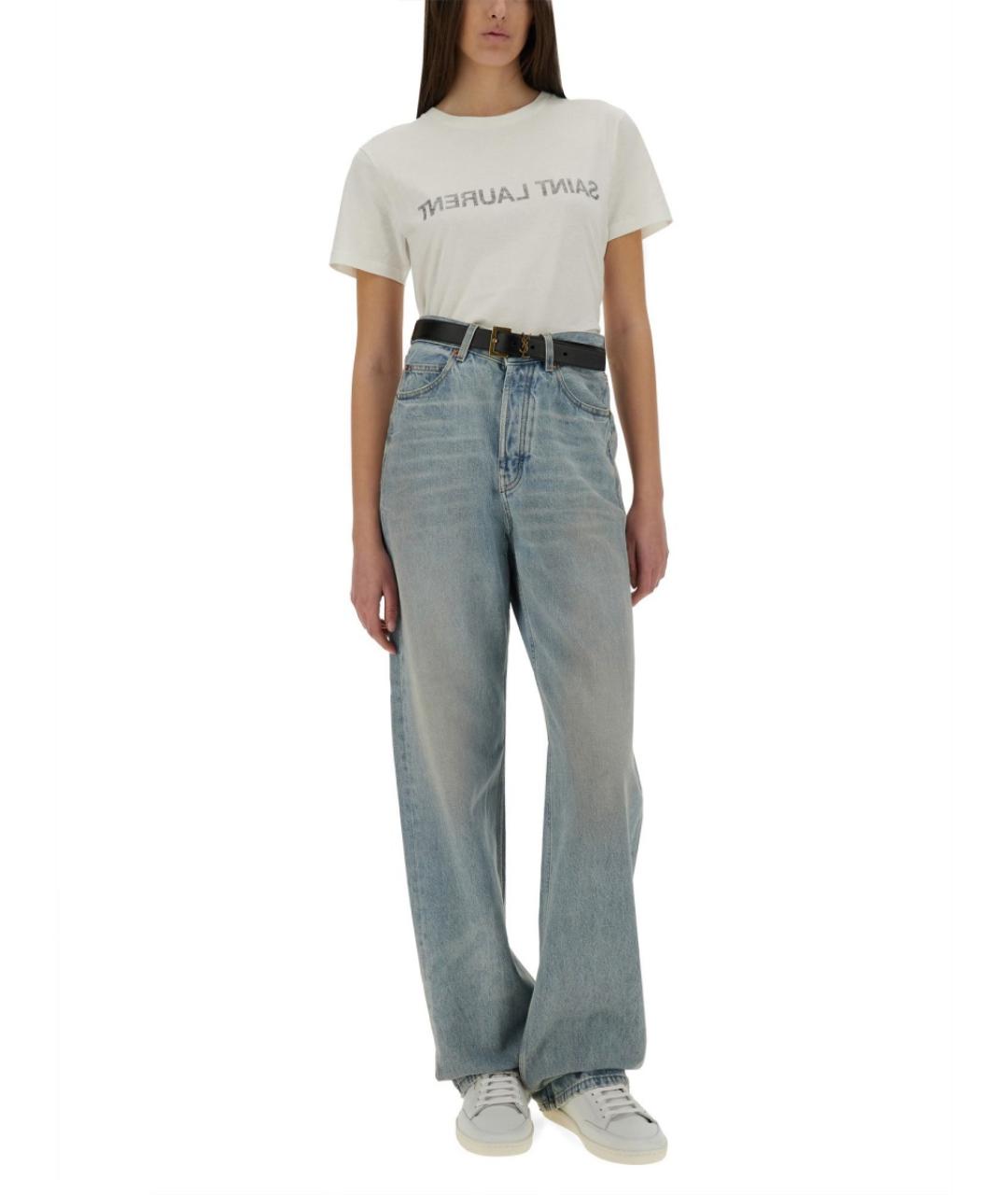SAINT LAURENT Голубые хлопковые прямые джинсы, фото 2