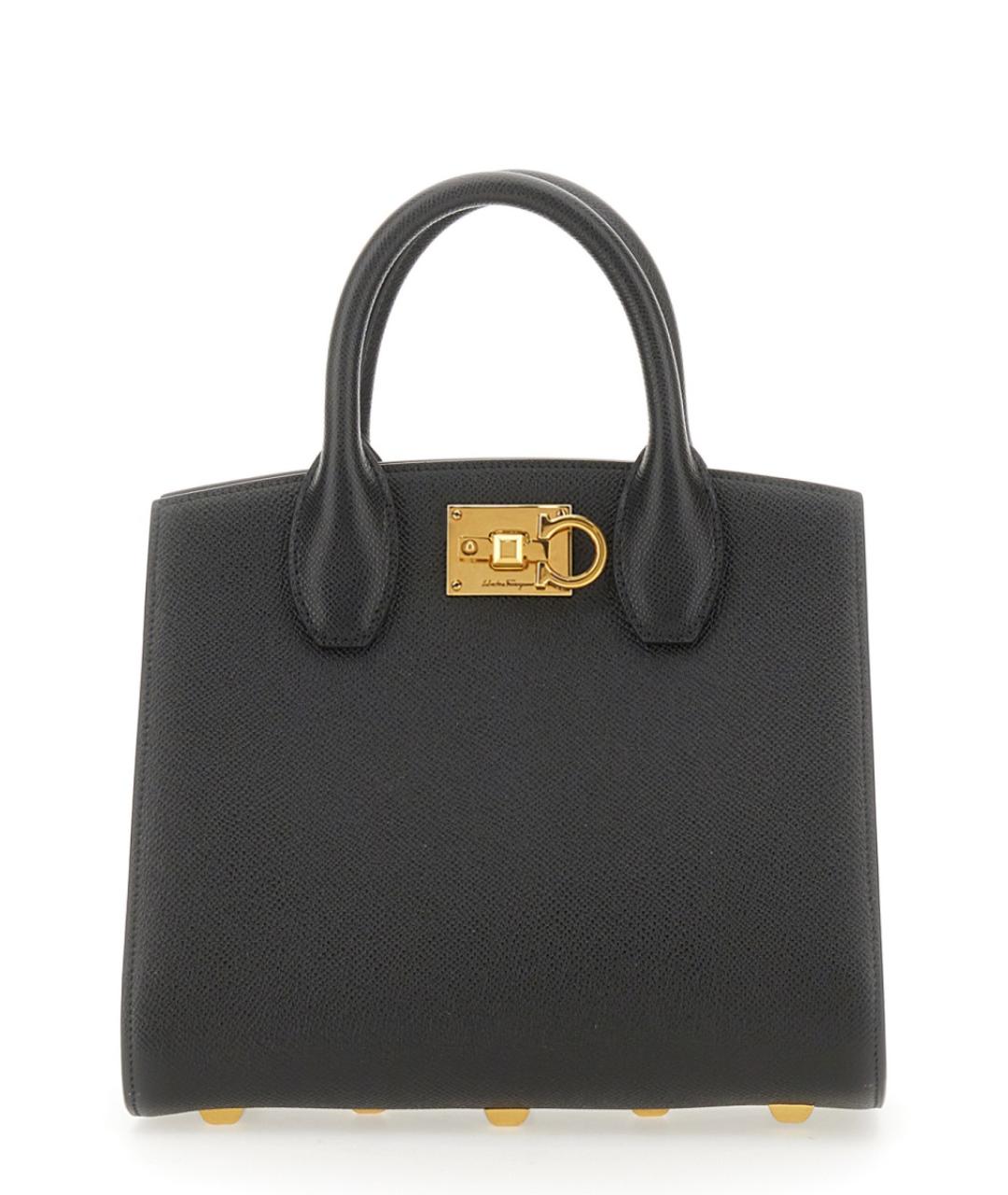 FERRAGAMO Черная кожаная сумка с короткими ручками, фото 1