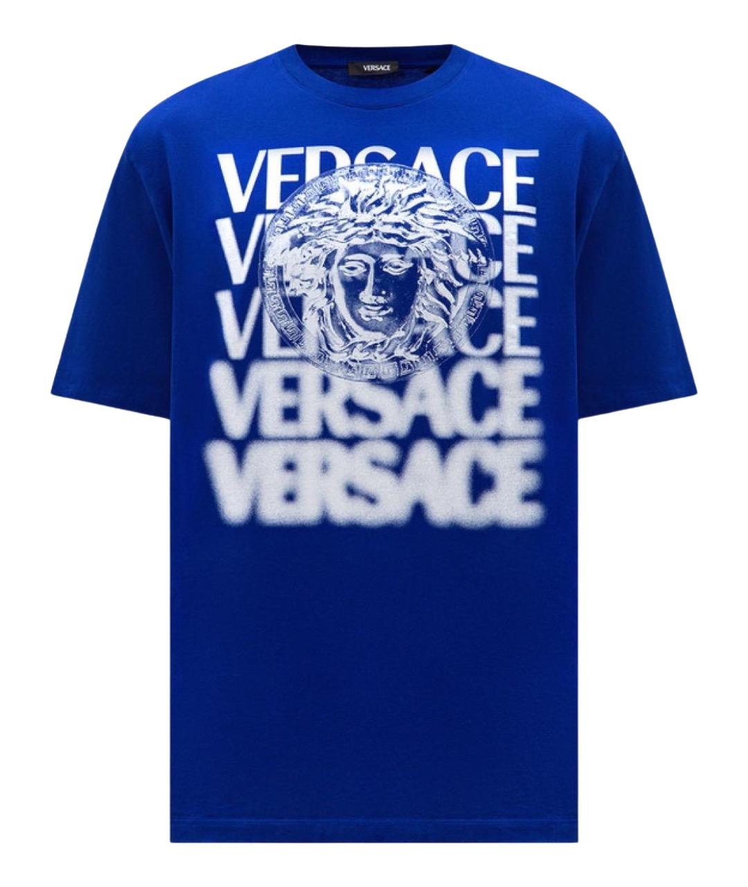 VERSACE Синяя хлопковая футболка, фото 1
