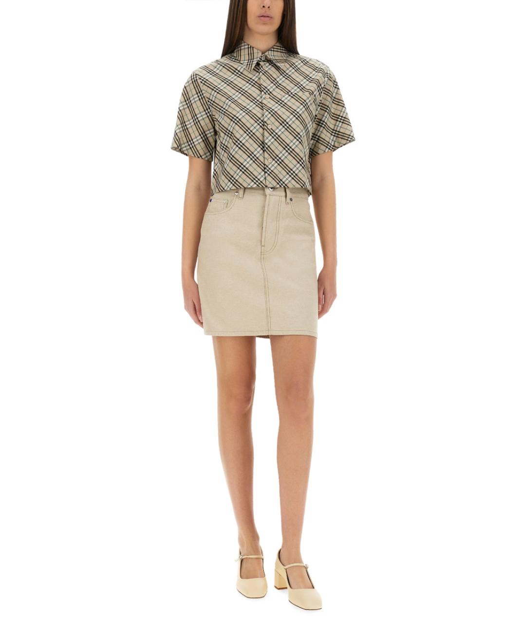 BURBERRY Бежевая хлопковая юбка миди, фото 3