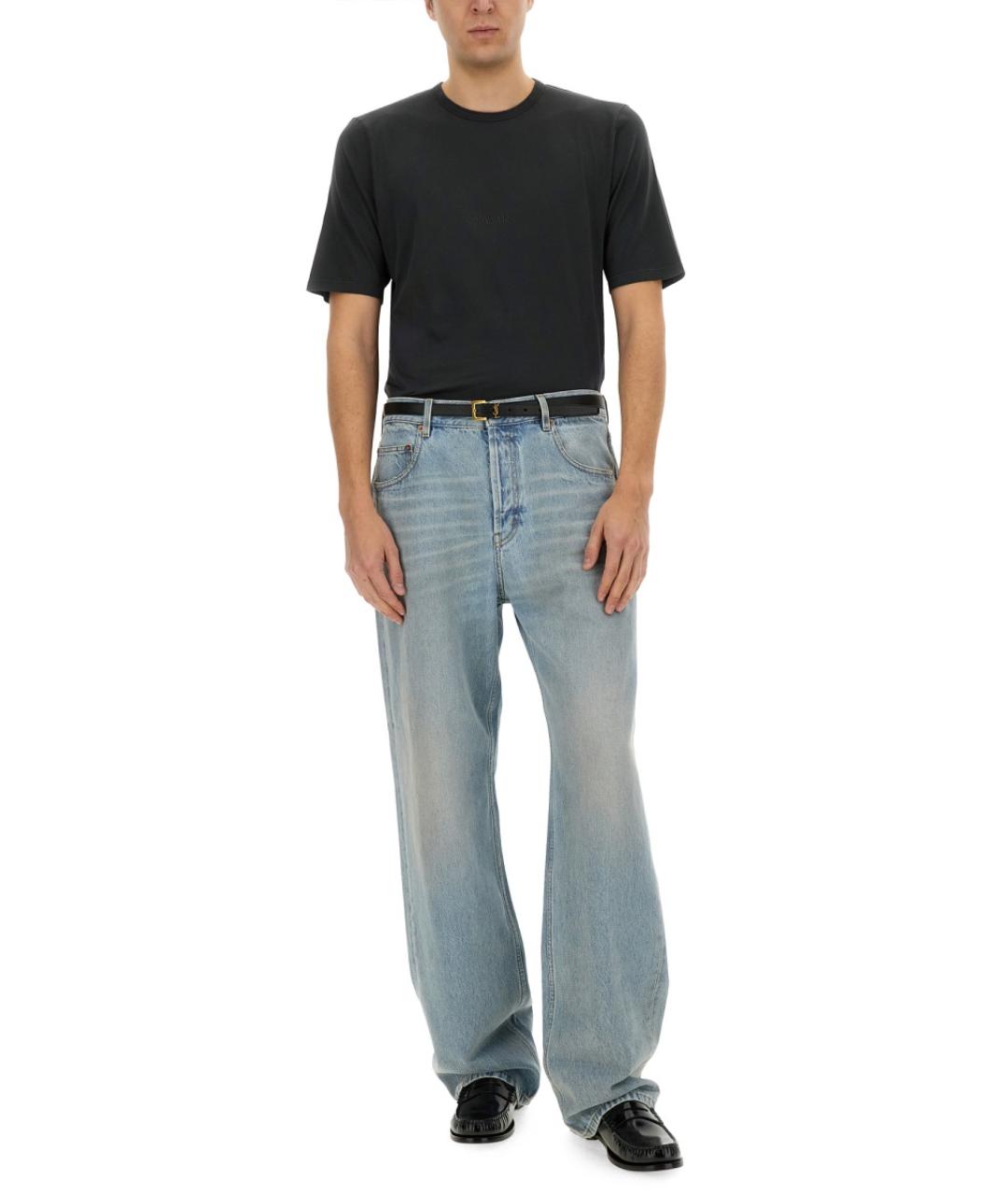 SAINT LAURENT Голубые хлопковые прямые джинсы, фото 3