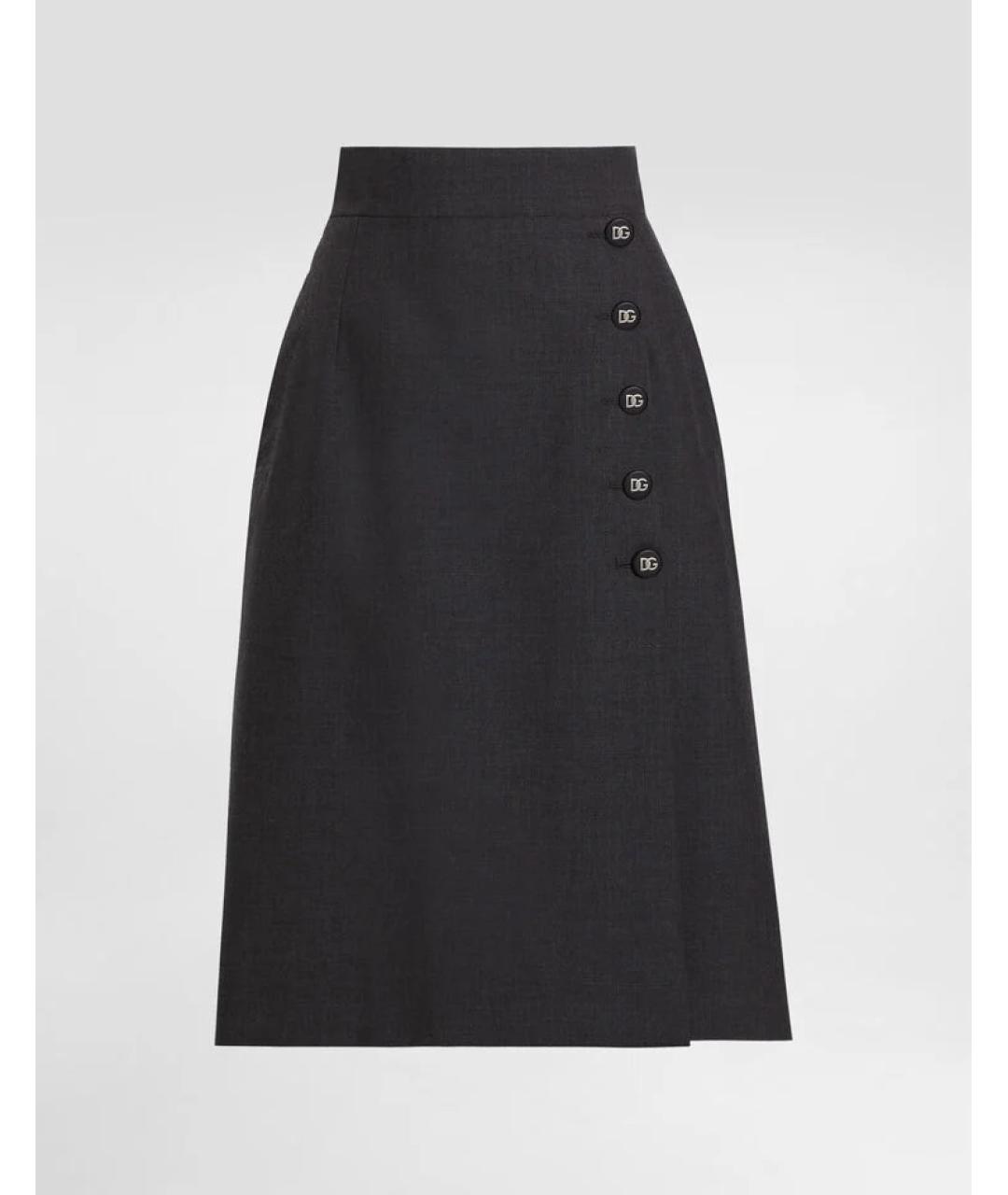 DOLCE&GABBANA Серая шерстяная юбка миди, фото 1
