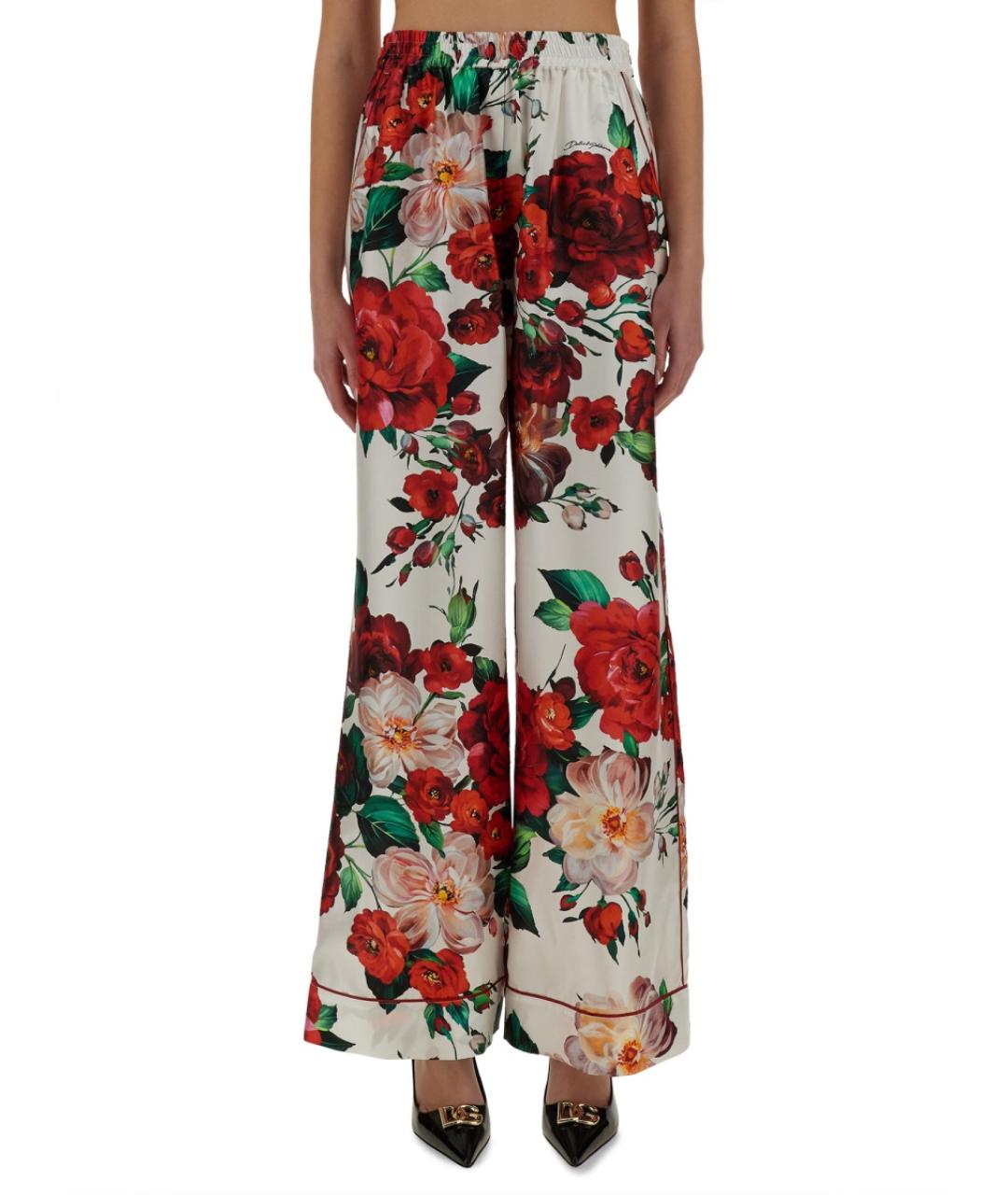 DOLCE&GABBANA Мульти шелковые прямые брюки, фото 2