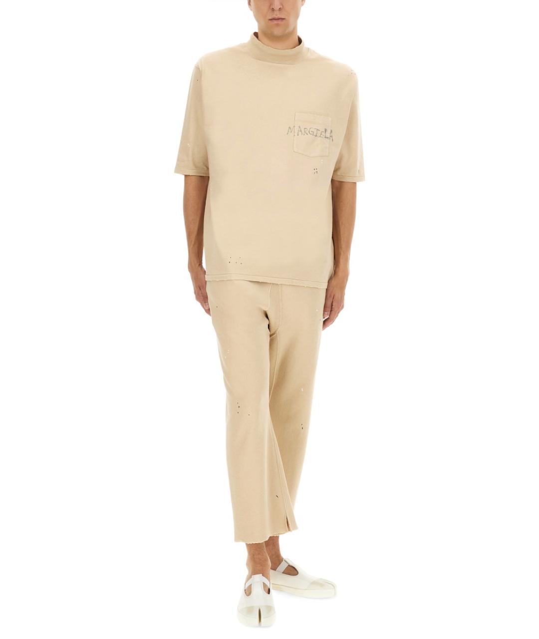 MAISON MARGIELA Бежевые хлопковые прямые брюки, фото 4