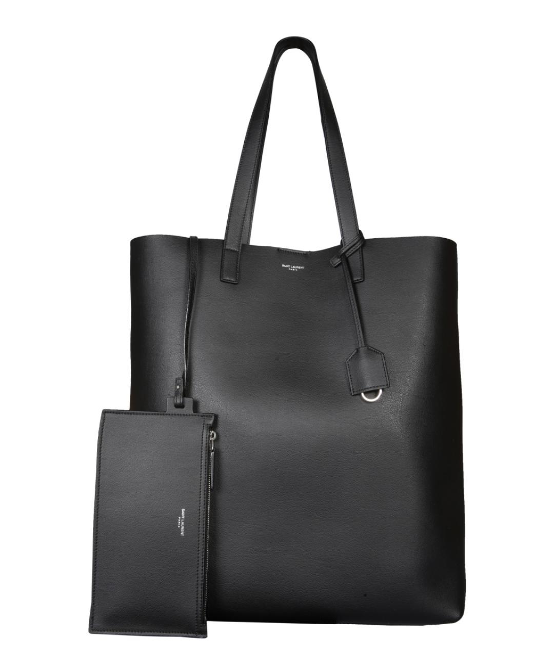 SAINT LAURENT Черная кожаная сумка тоут, фото 5