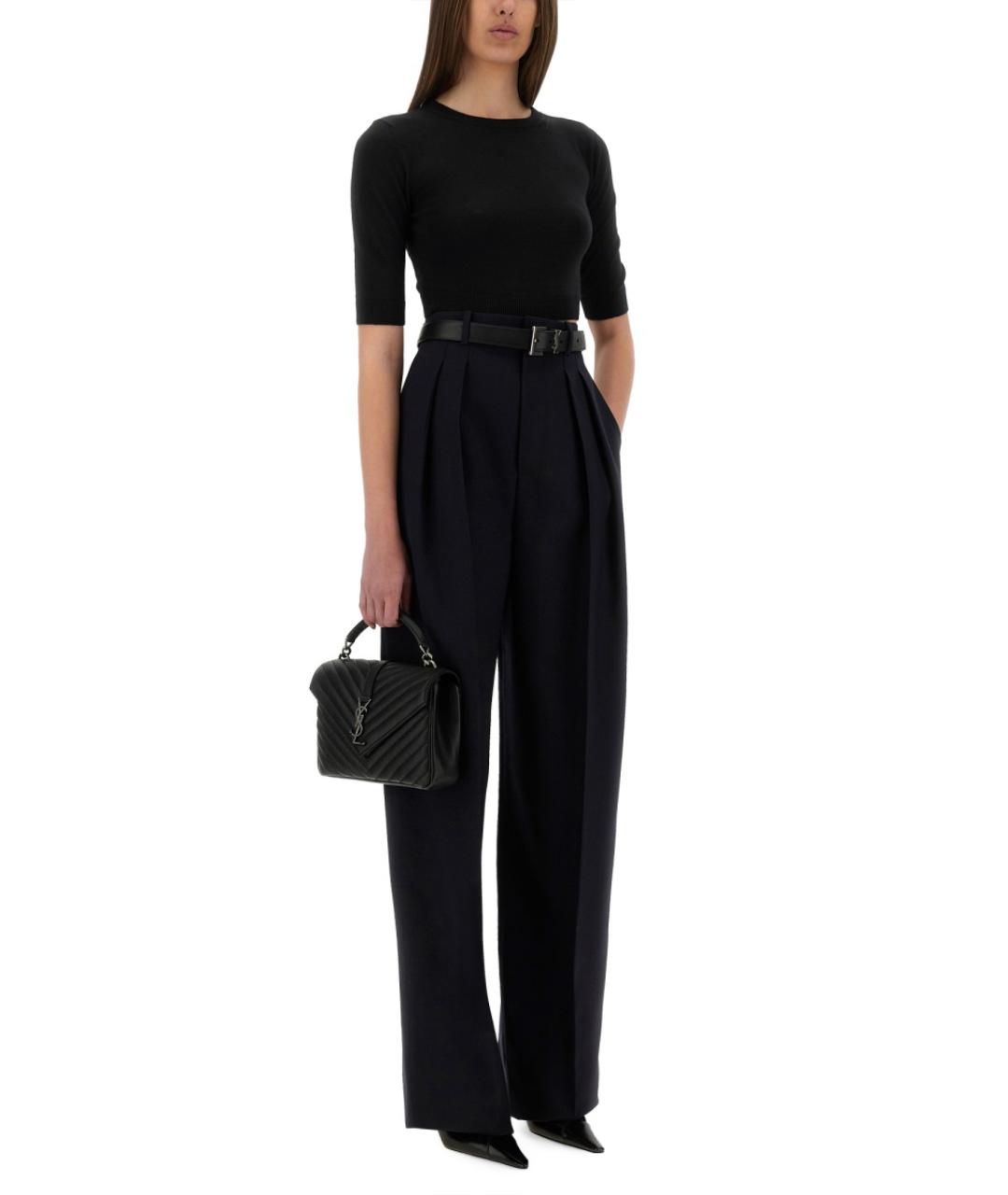 SAINT LAURENT Темно-синие шерстяные прямые брюки, фото 3