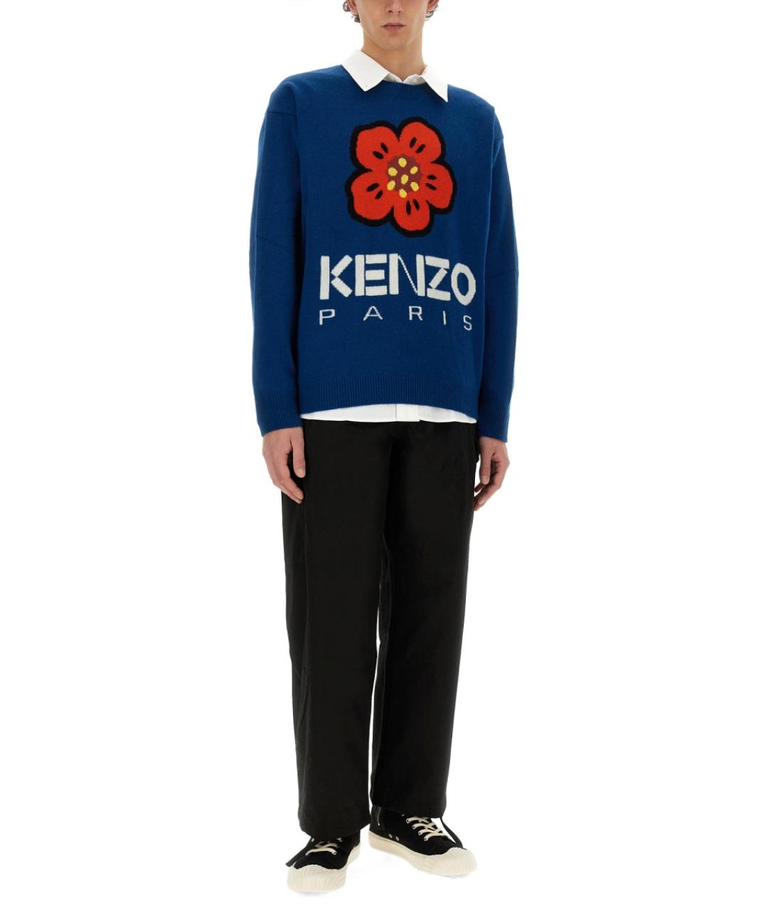 KENZO Синий шерстяной джемпер / свитер, фото 3
