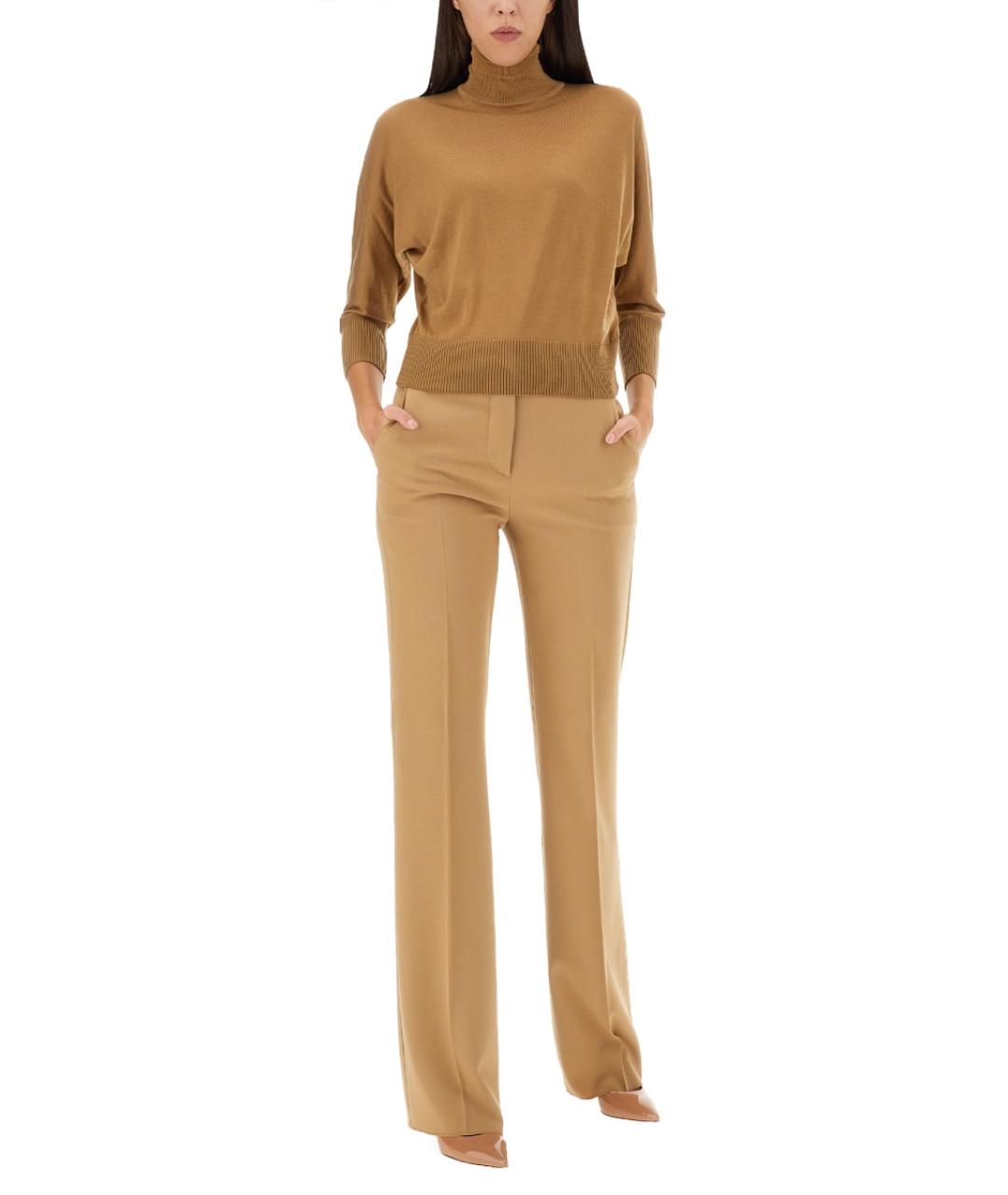 MAX MARA Бежевые шерстяные прямые брюки, фото 2