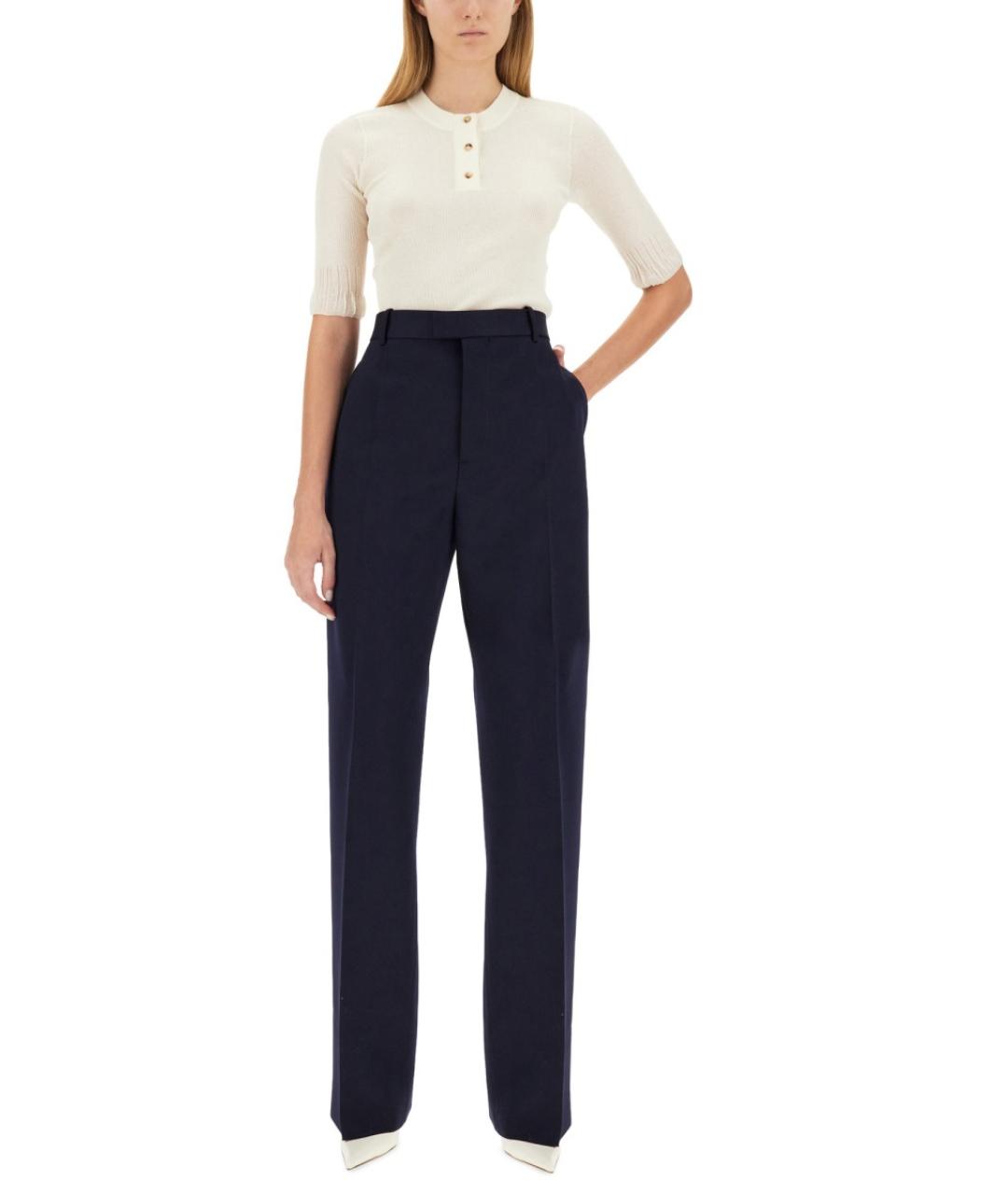 BOTTEGA VENETA Синие шерстяные прямые брюки, фото 2