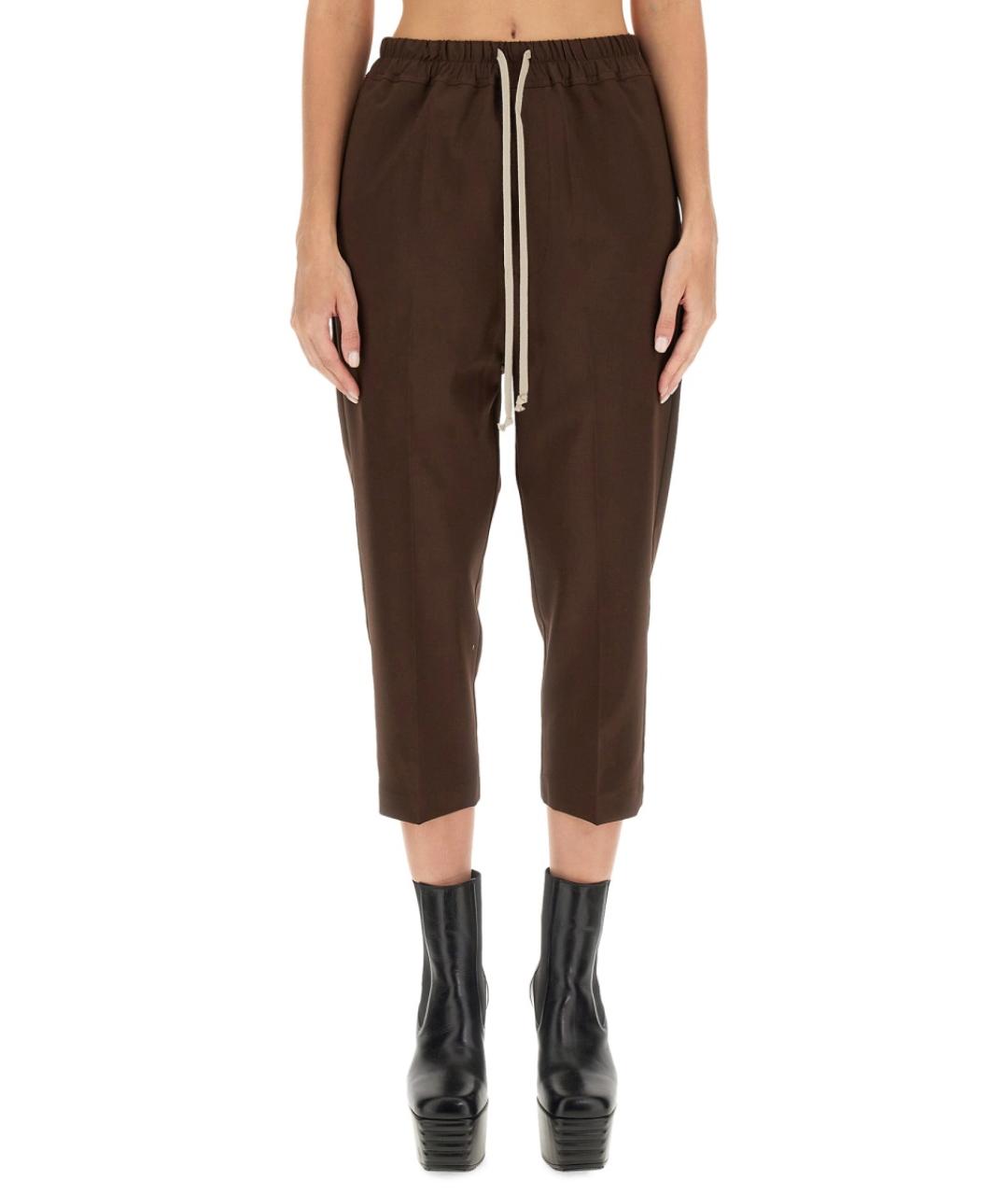 RICK OWENS Коричневые шерстяные прямые брюки, фото 5