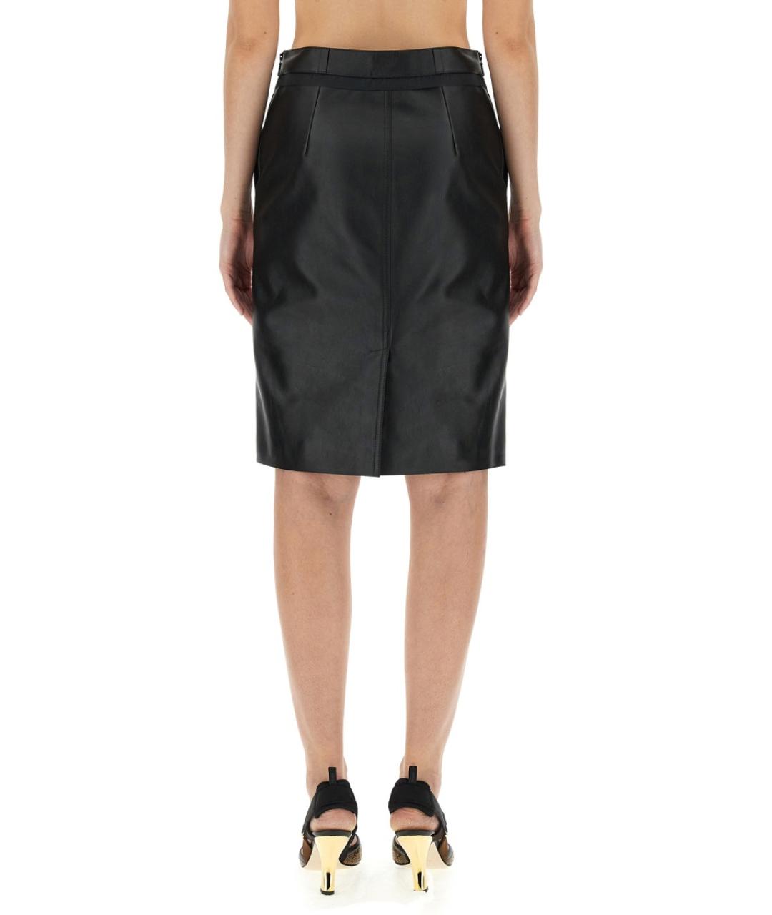 FENDI Черная кожаная юбка миди, фото 3