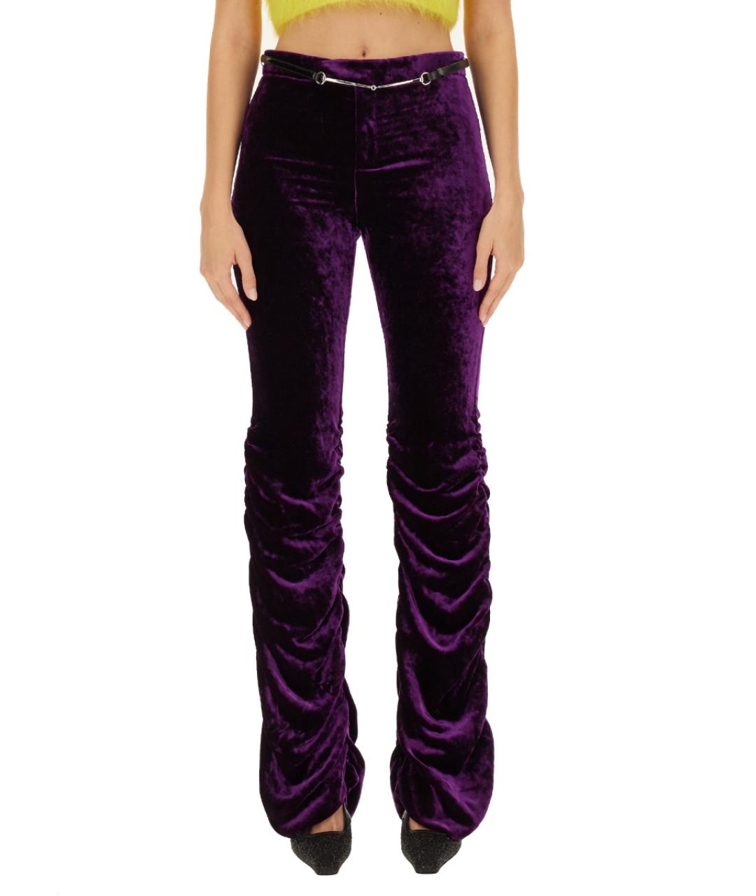 GUCCI Фиолетовые вискозные прямые брюки, фото 2