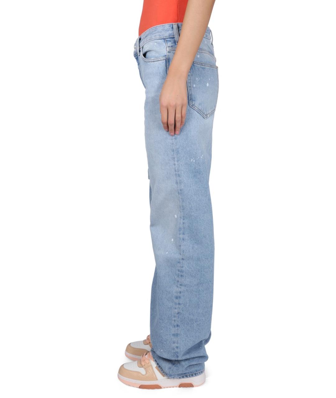 OFF-WHITE Голубые хлопковые прямые джинсы, фото 4