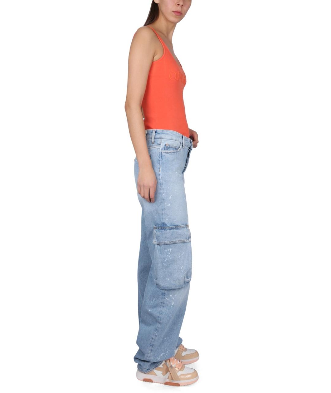 OFF-WHITE Голубые хлопковые прямые джинсы, фото 3