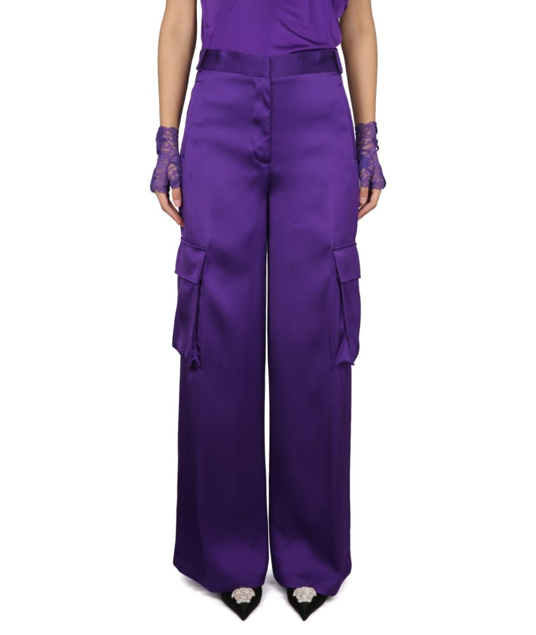VERSACE Фиолетовые шелковые прямые брюки, фото 2