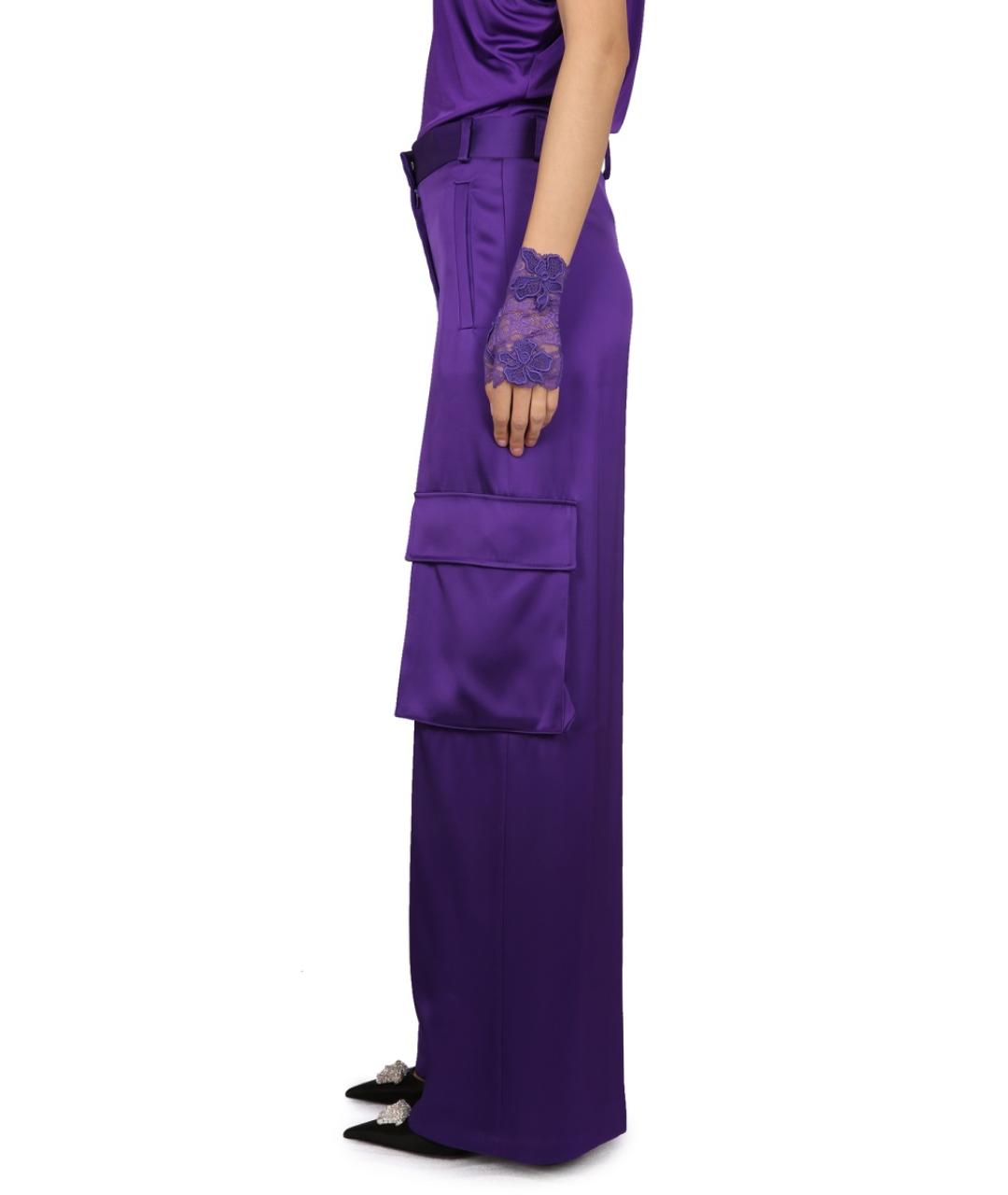 VERSACE Фиолетовые шелковые прямые брюки, фото 4