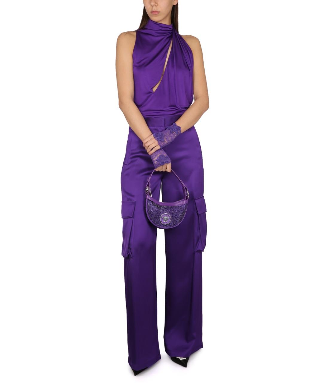 VERSACE Фиолетовые шелковые прямые брюки, фото 3