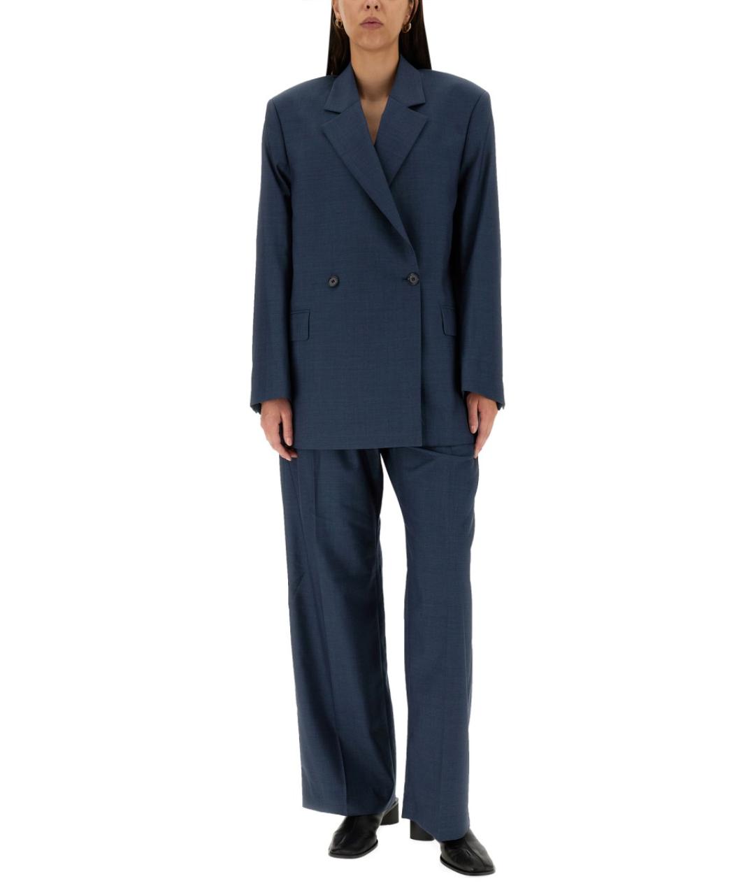 ACNE STUDIOS Синие шерстяные прямые брюки, фото 3